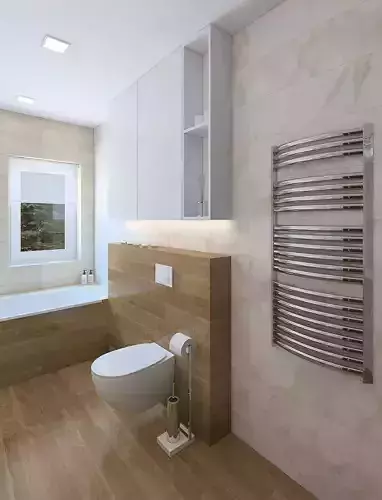 Cozy bathroom with light tiles