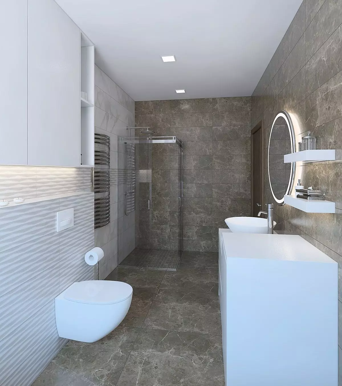 Cozy bathroom with dark tiles 3D model