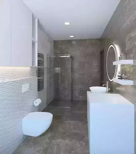 Cozy bathroom with dark tiles