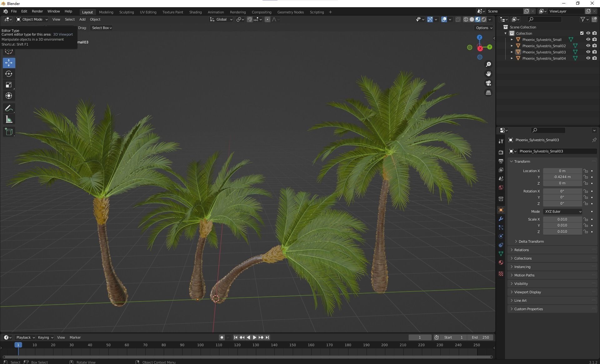 New Plant High detail Phoenix Sylvestris Small Free 3D model_5