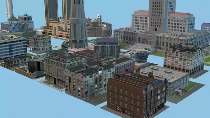 Low Poly City Buildings Set 01 - 24 Buildings
