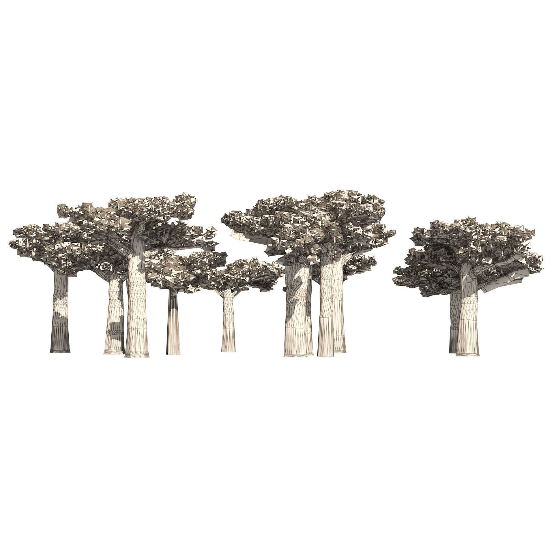 Madagascar Baobab Set Trees Low-poly 3D model_9