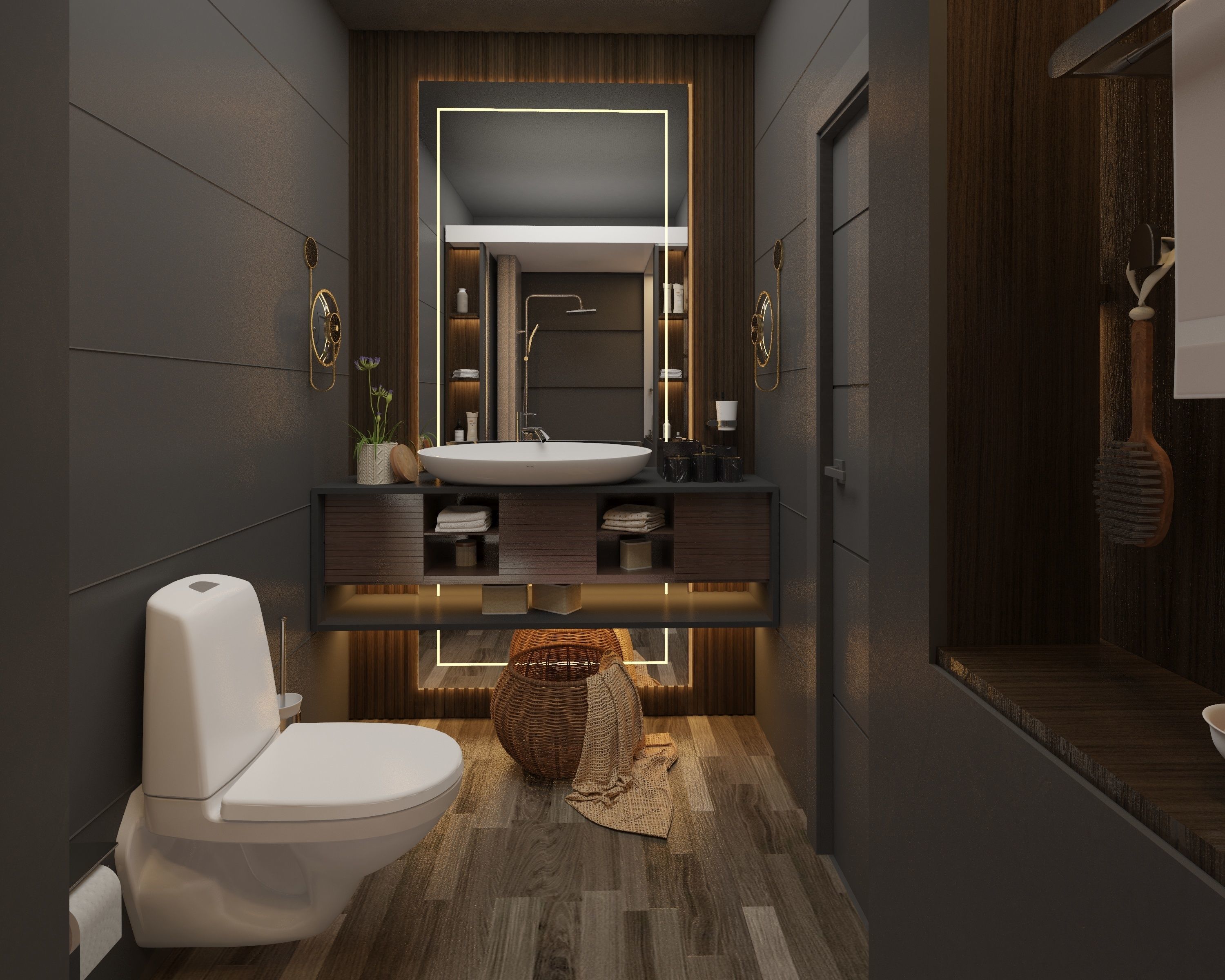Bathroom modern with wooden flooring 3D model_5