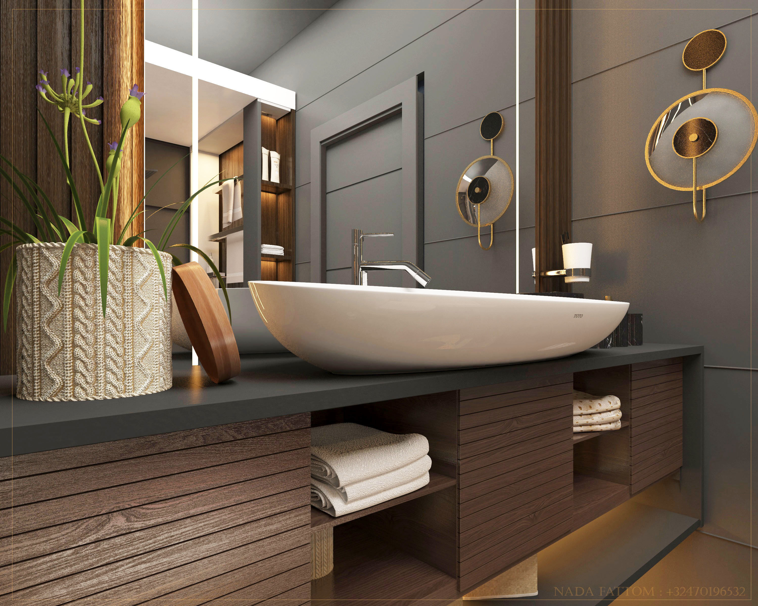 Bathroom modern with wooden flooring 3D model_1