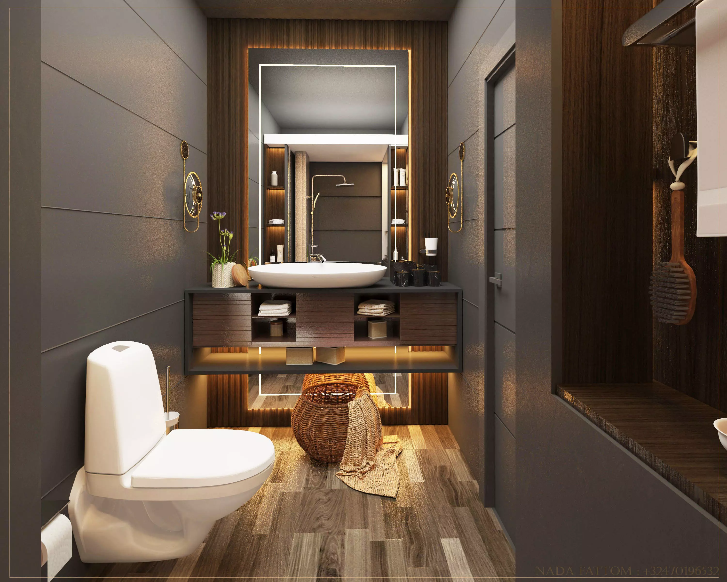 Bathroom modern with wooden flooring 3D model_0