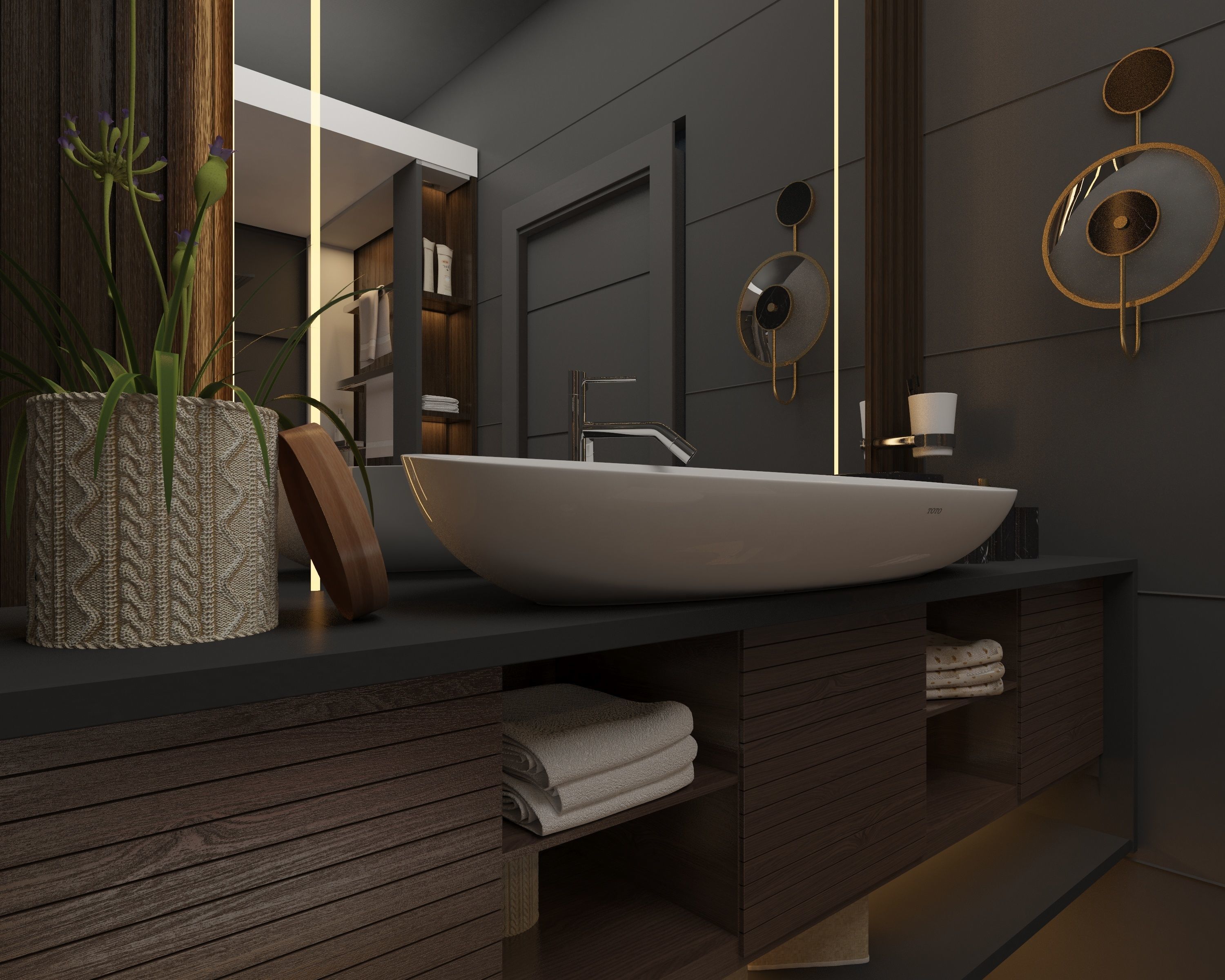 Bathroom modern with wooden flooring 3D model_6