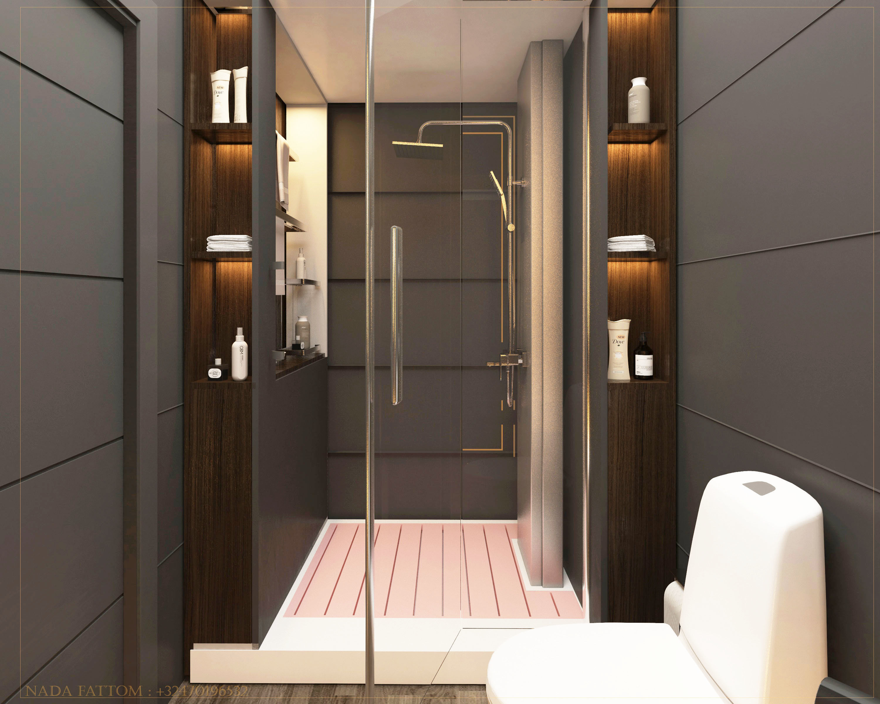 Bathroom modern with wooden flooring 3D model_2