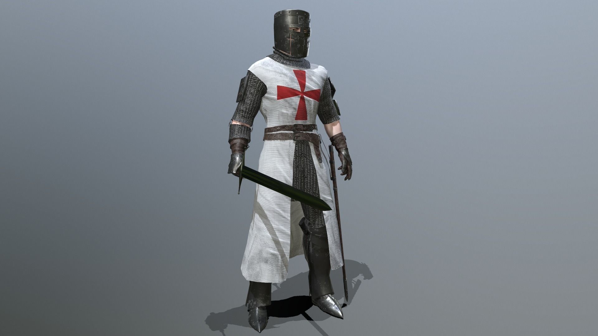 Crusader knight holding sword Low-poly 3D model_15