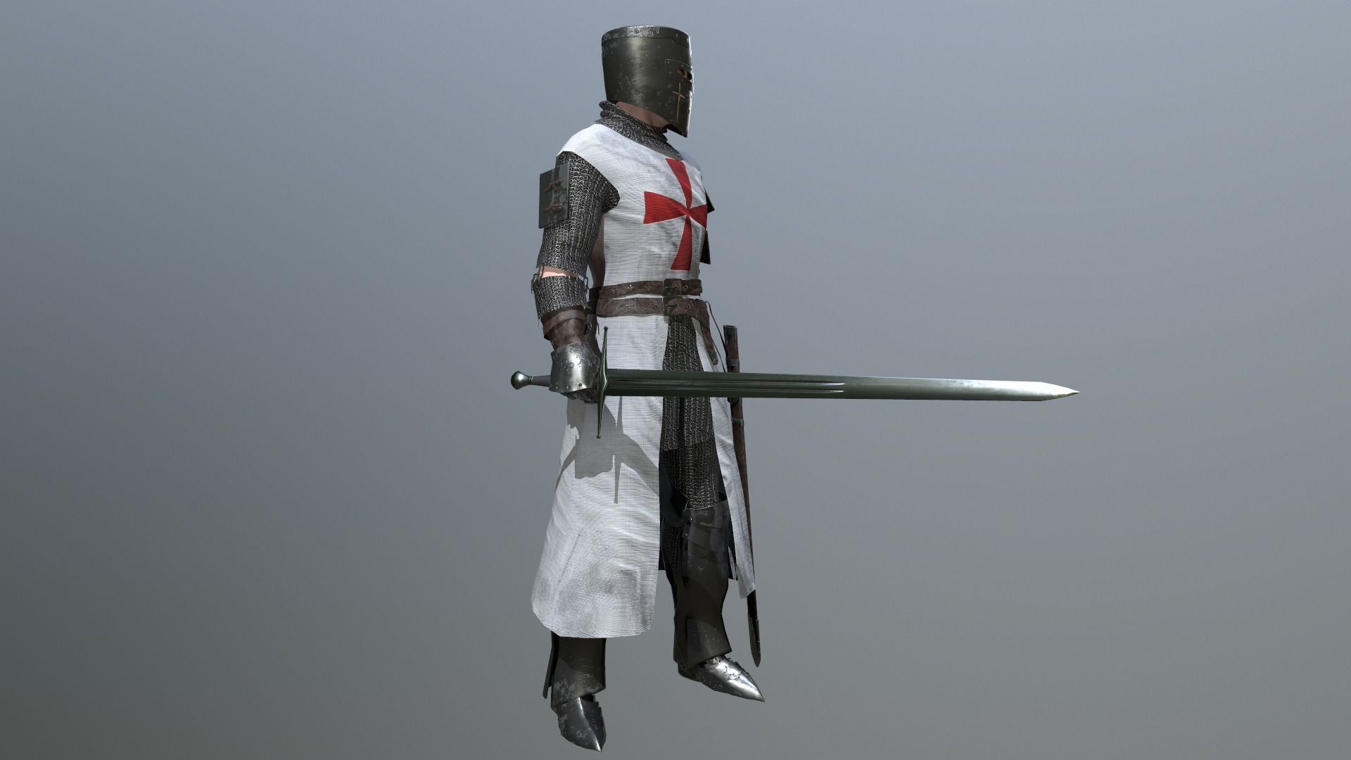 Crusader knight holding sword Low-poly 3D model_4