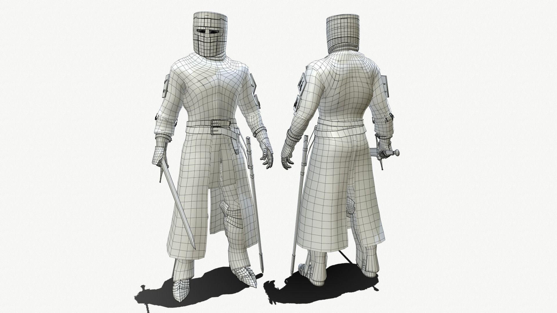 Crusader knight holding sword Low-poly 3D model_16