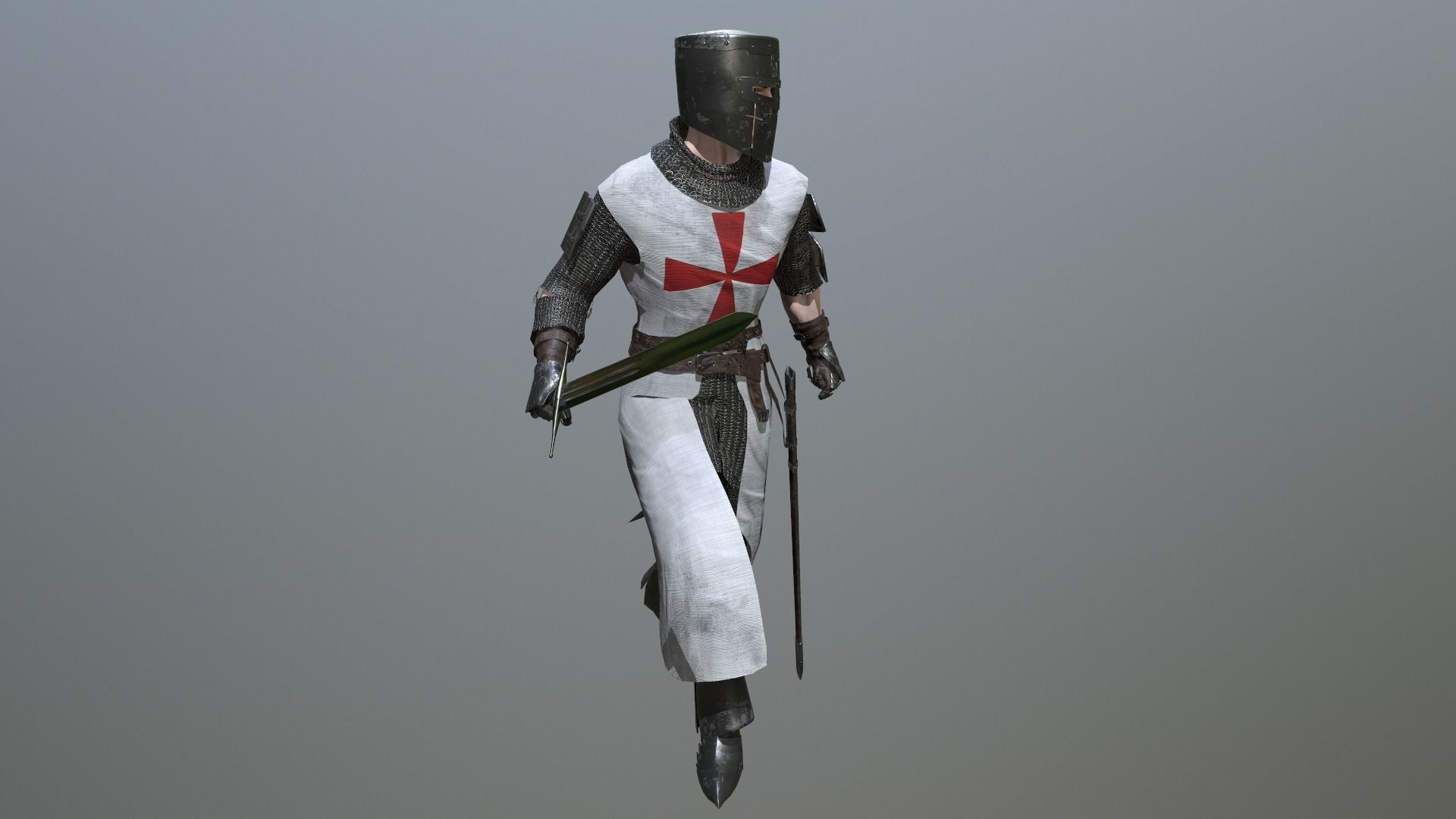 Crusader knight holding sword Low-poly 3D model_12