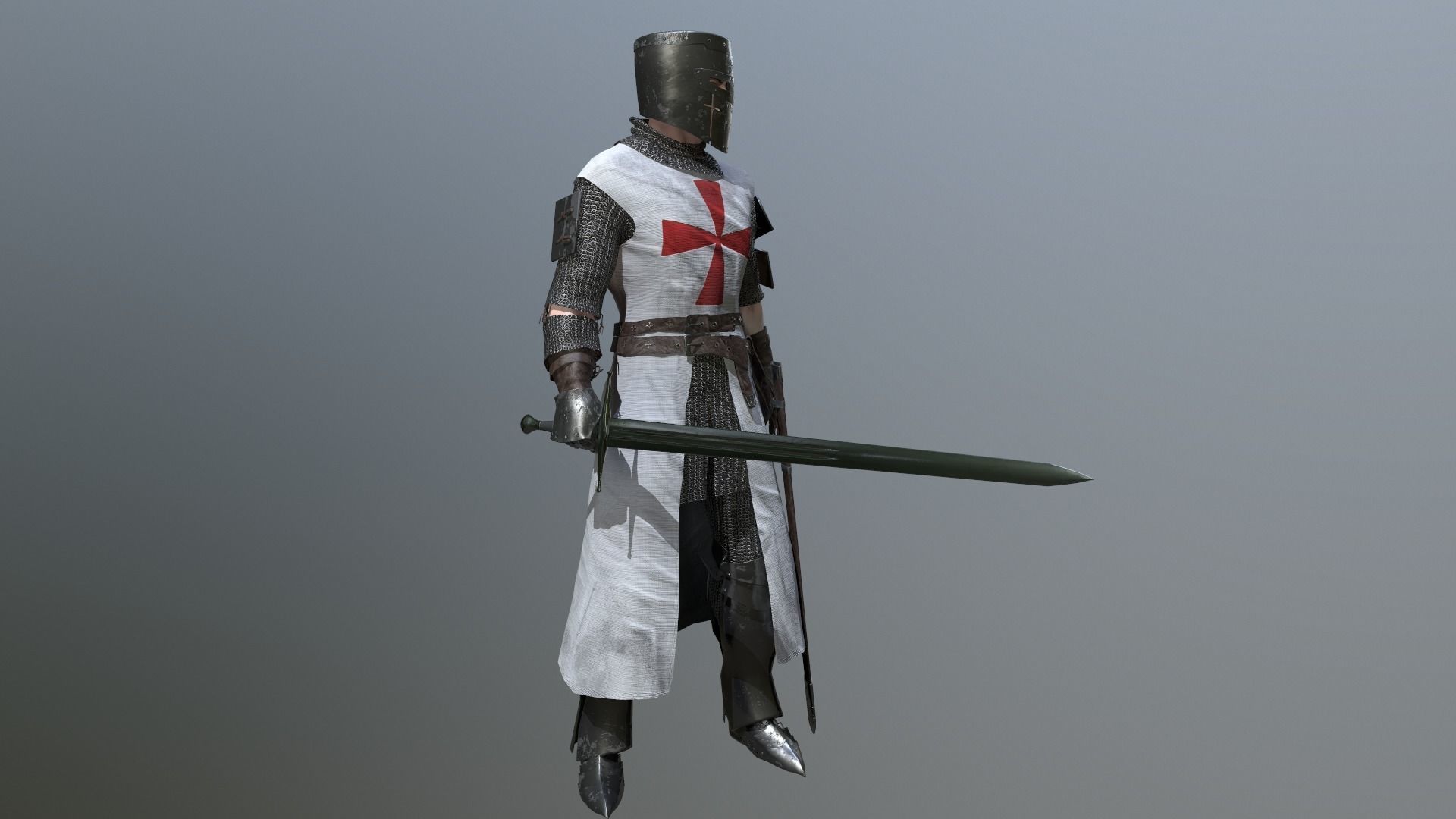 Crusader knight holding sword Low-poly 3D model_5