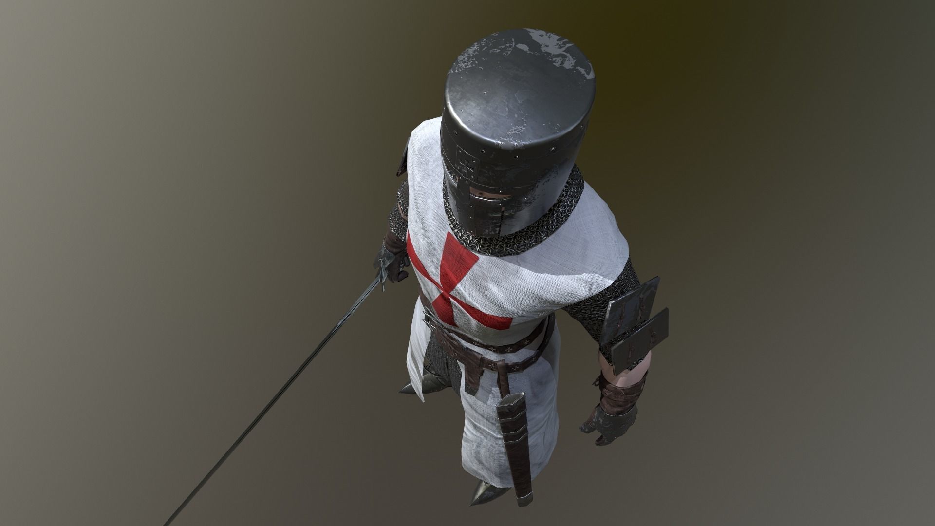 Crusader knight holding sword Low-poly 3D model_10