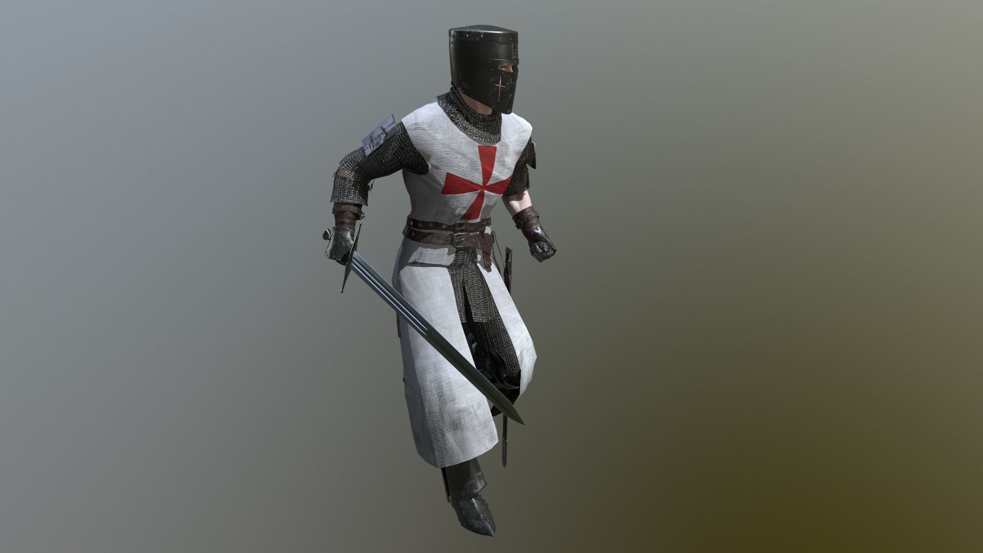 Crusader knight holding sword Low-poly 3D model_3