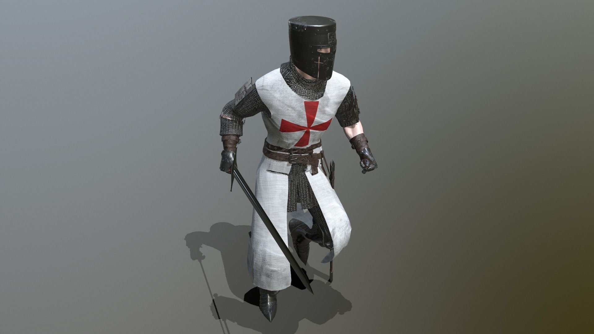 Crusader knight holding sword Low-poly 3D model_14
