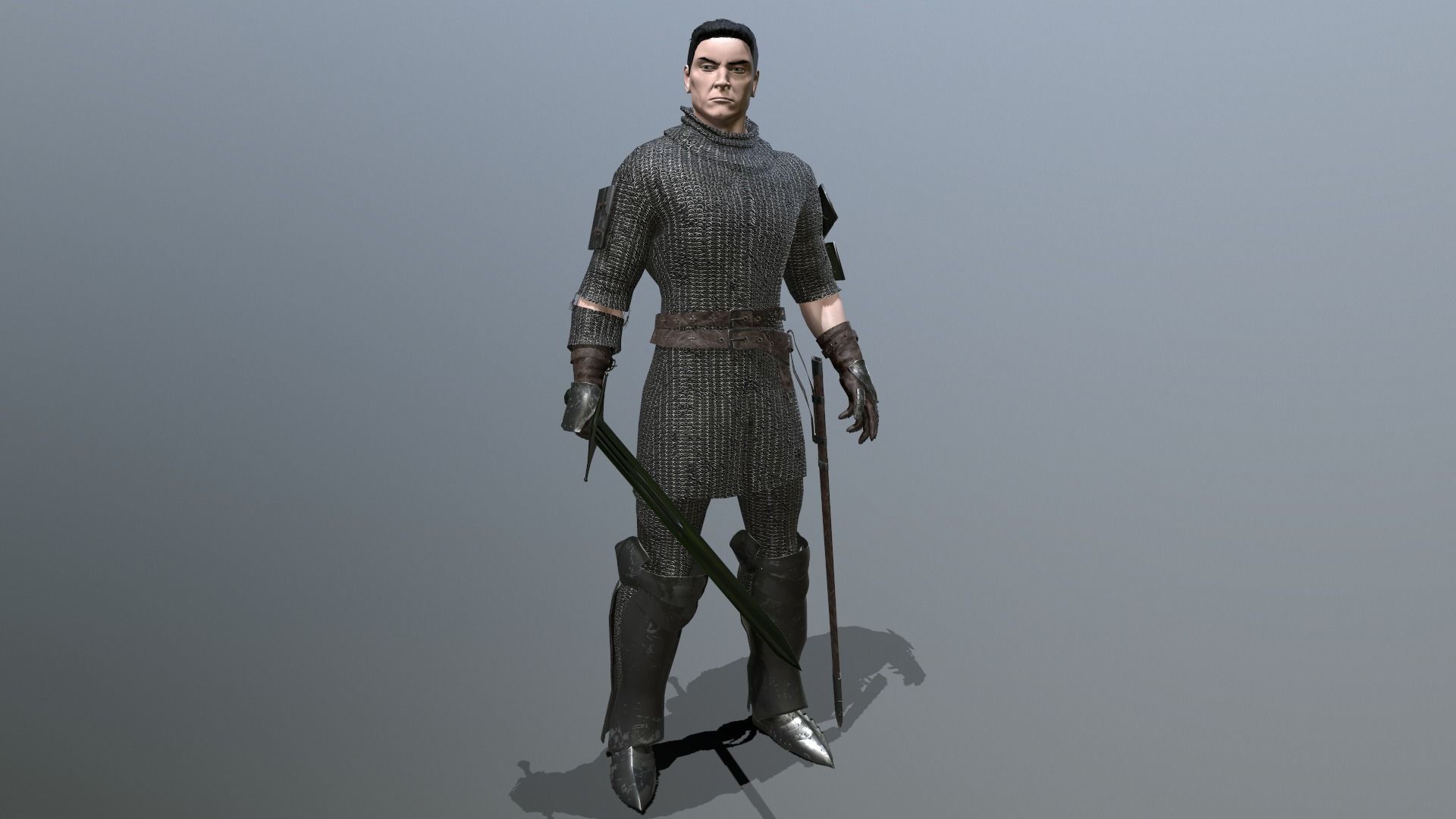 Crusader knight holding sword Low-poly 3D model_11