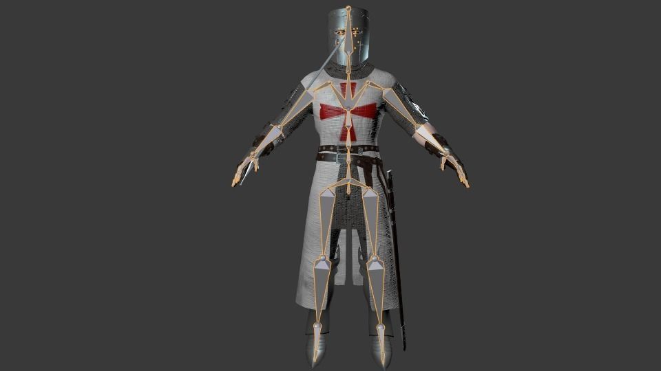 Crusader knight holding sword Low-poly 3D model_17