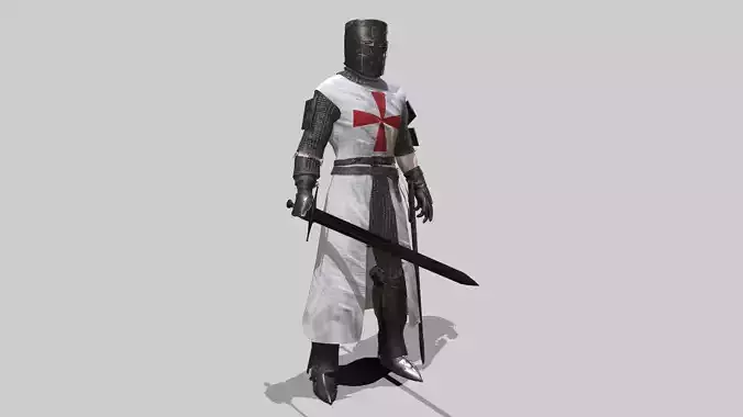 Crusader knight holding sword Low-poly 3D model