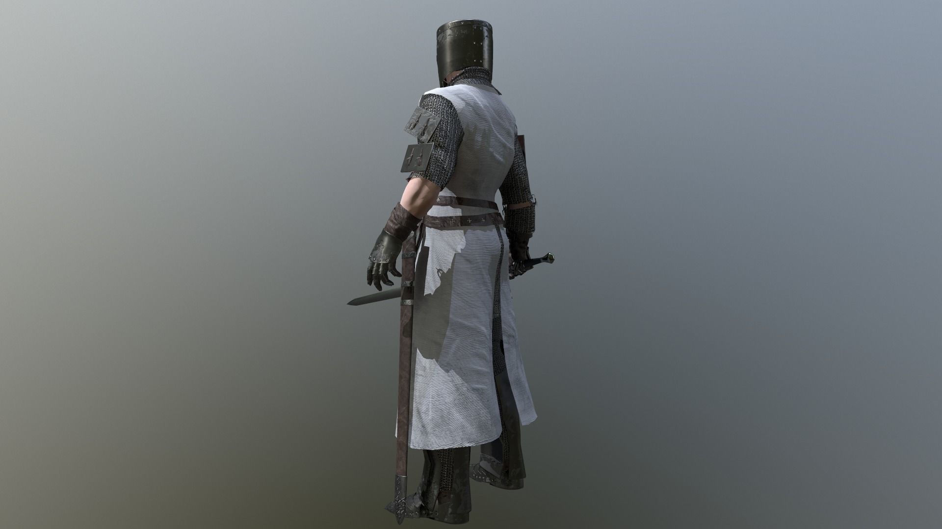 Crusader knight holding sword Low-poly 3D model_8