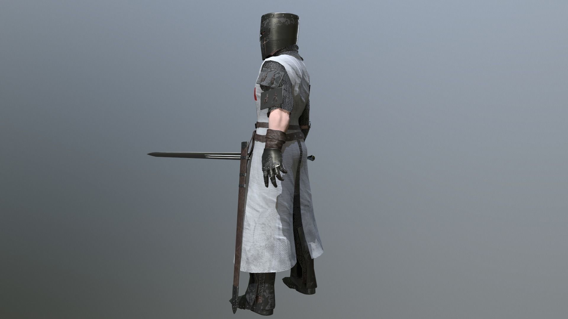 Crusader knight holding sword Low-poly 3D model_6