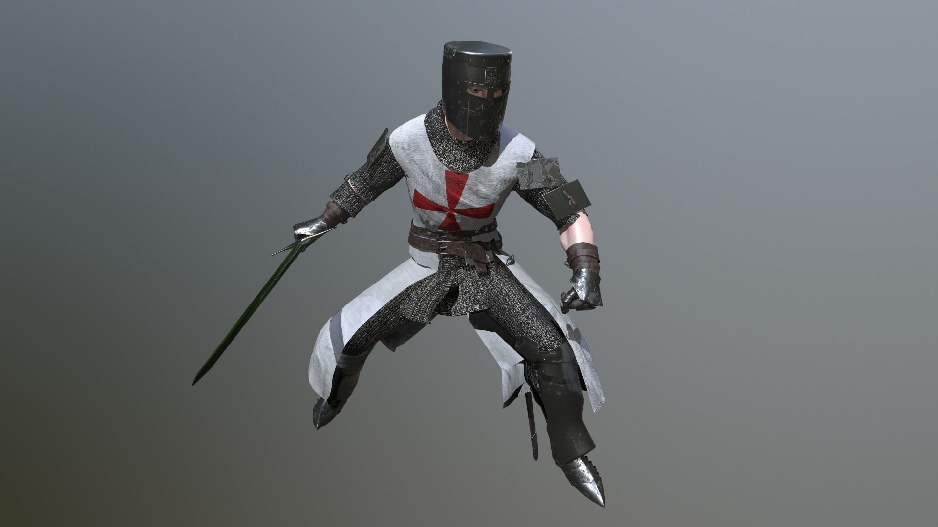 Crusader knight holding sword Low-poly 3D model_13