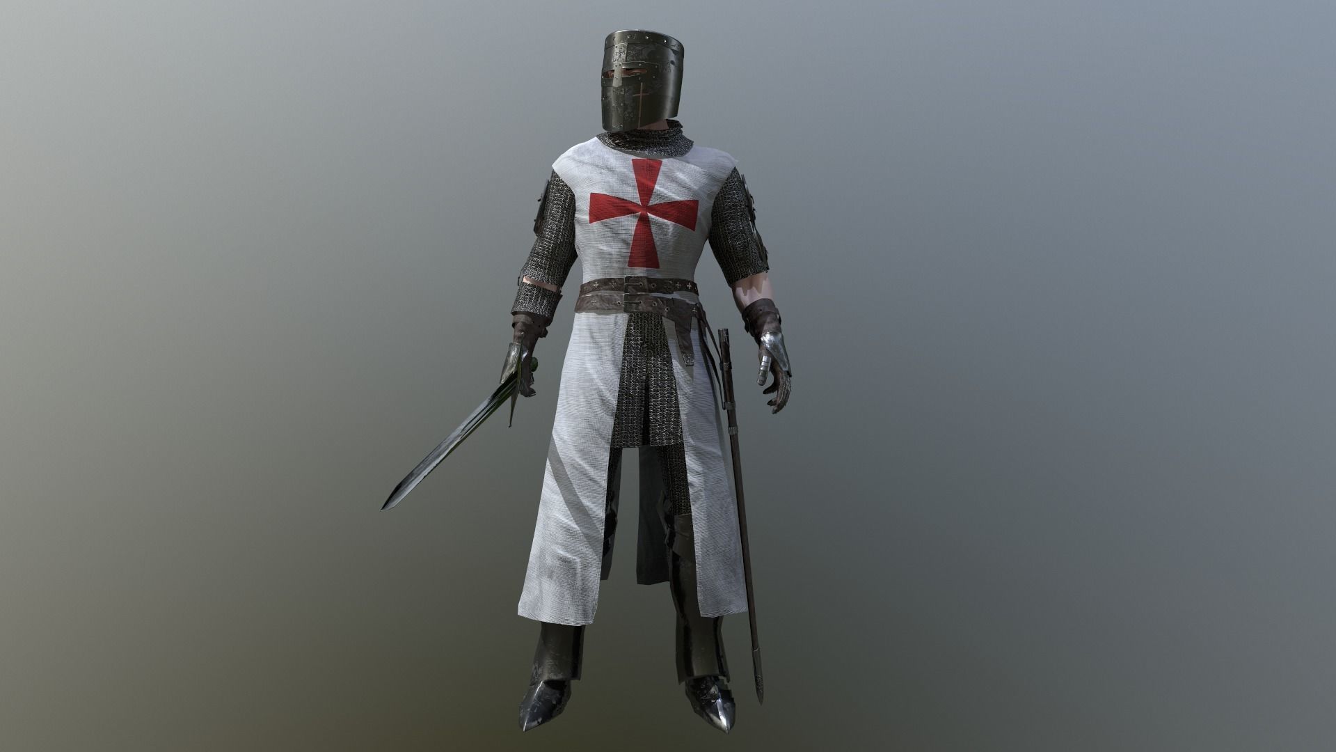 Crusader knight holding sword Low-poly 3D model_7