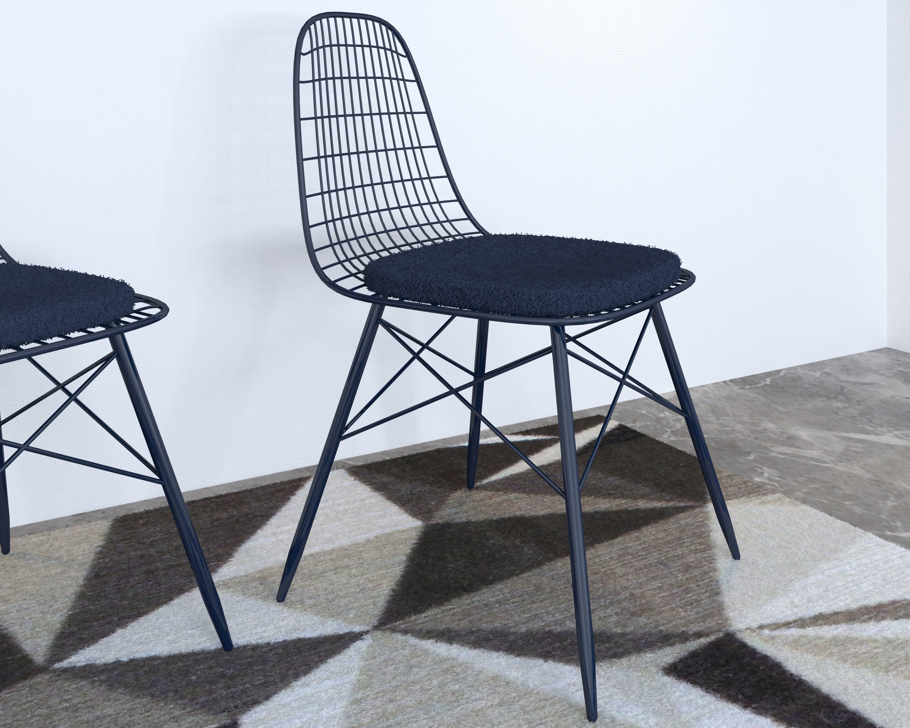 chair modern living room with two chairs and rug 3D model_3