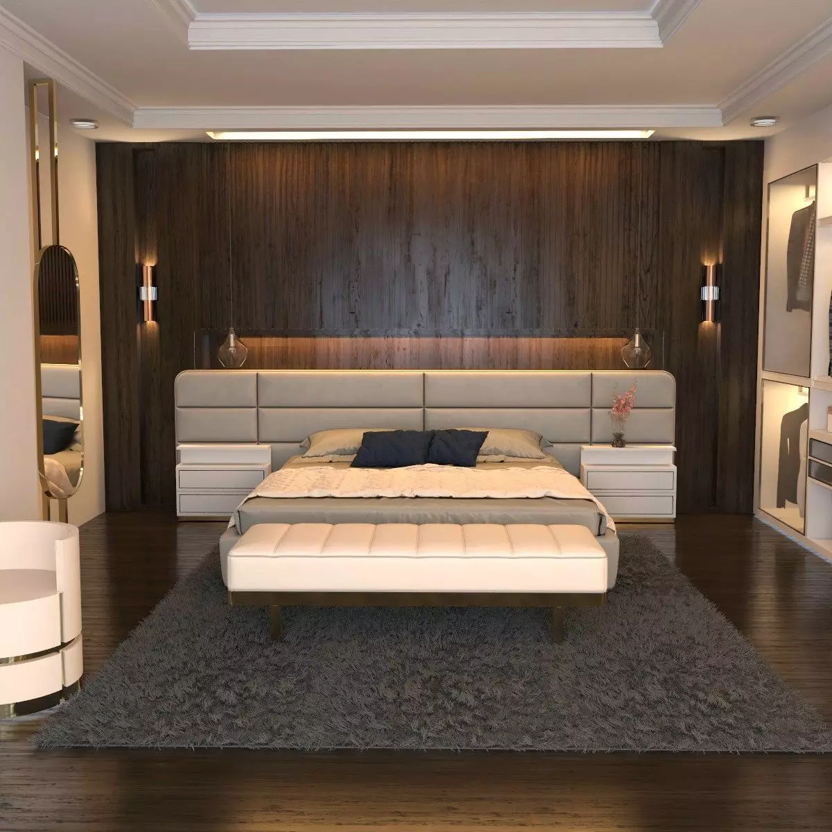 Bedroom modern with wood paneling 3D model