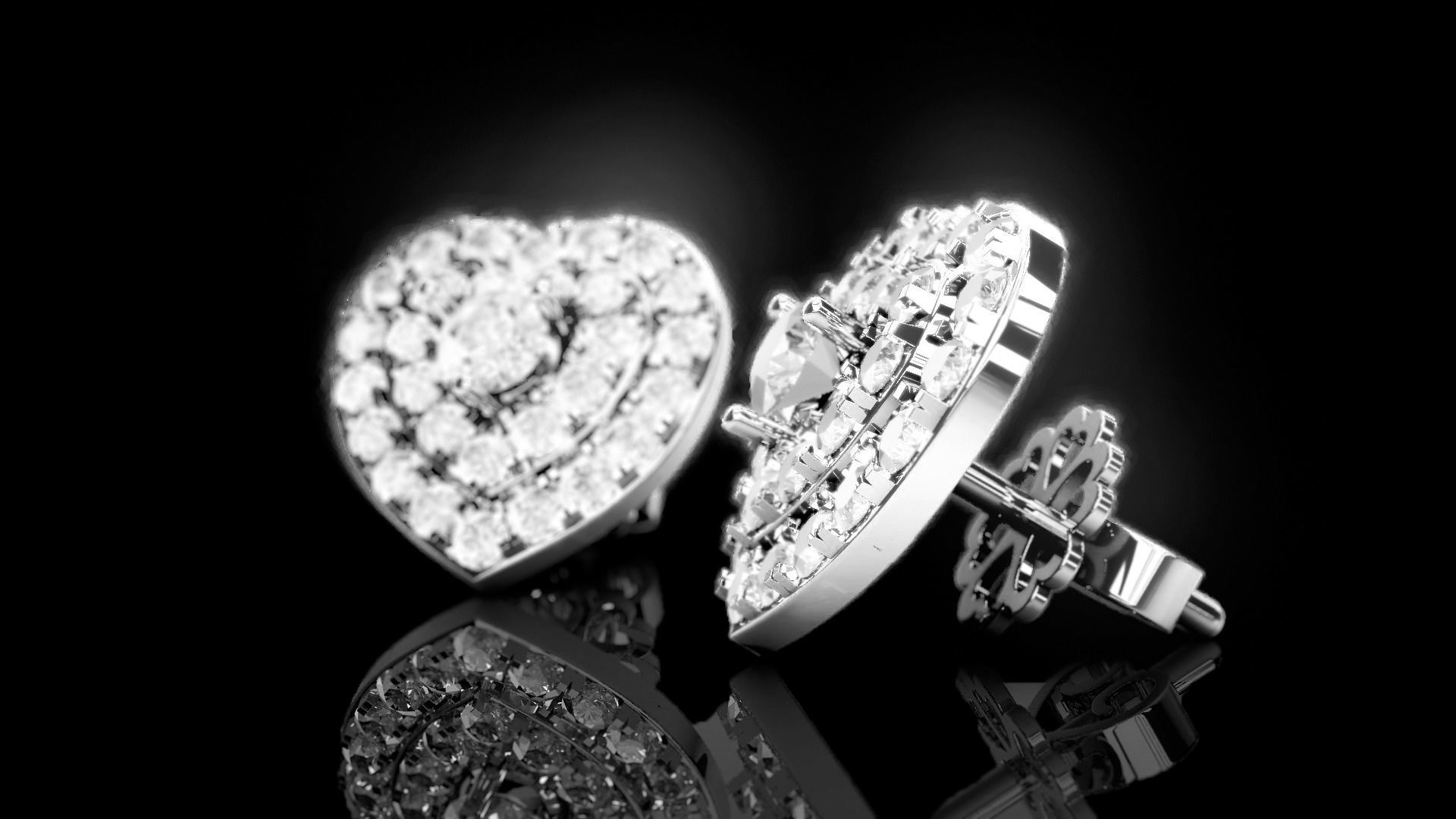 Love Heart Stud Earrings 2 3D print model_2