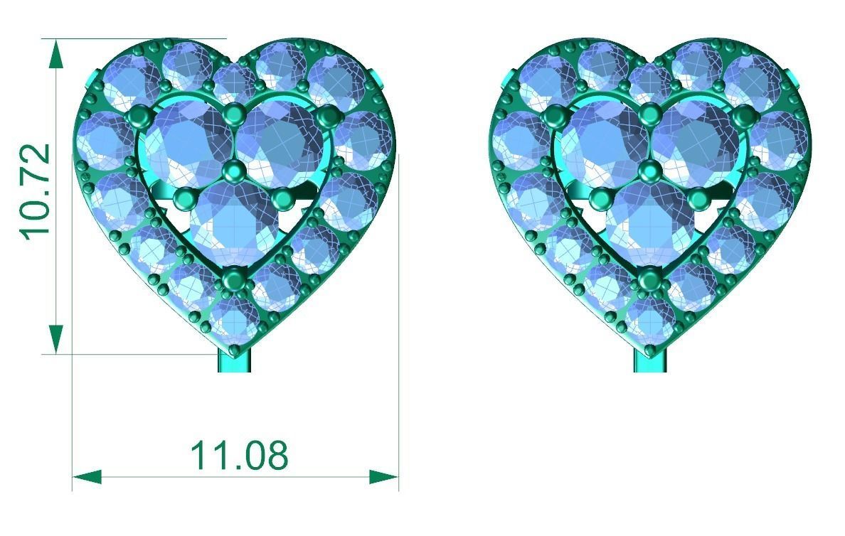 Love Heart Stud Earrings 3 3D print model_3