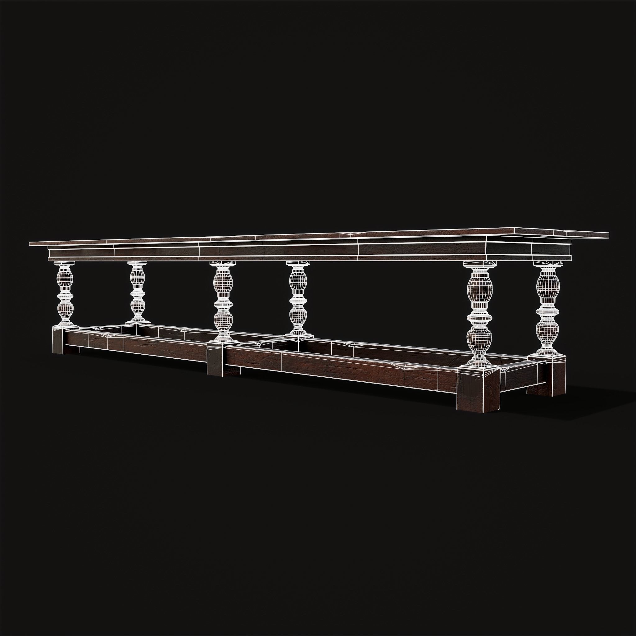 Medieval Elegant Long Dining Table  Low-poly 3D model_8