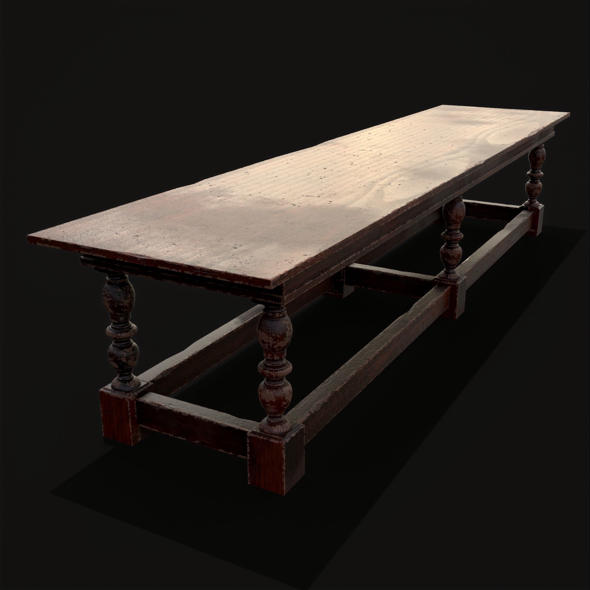 Medieval Elegant Long Dining Table  Low-poly 3D model_17