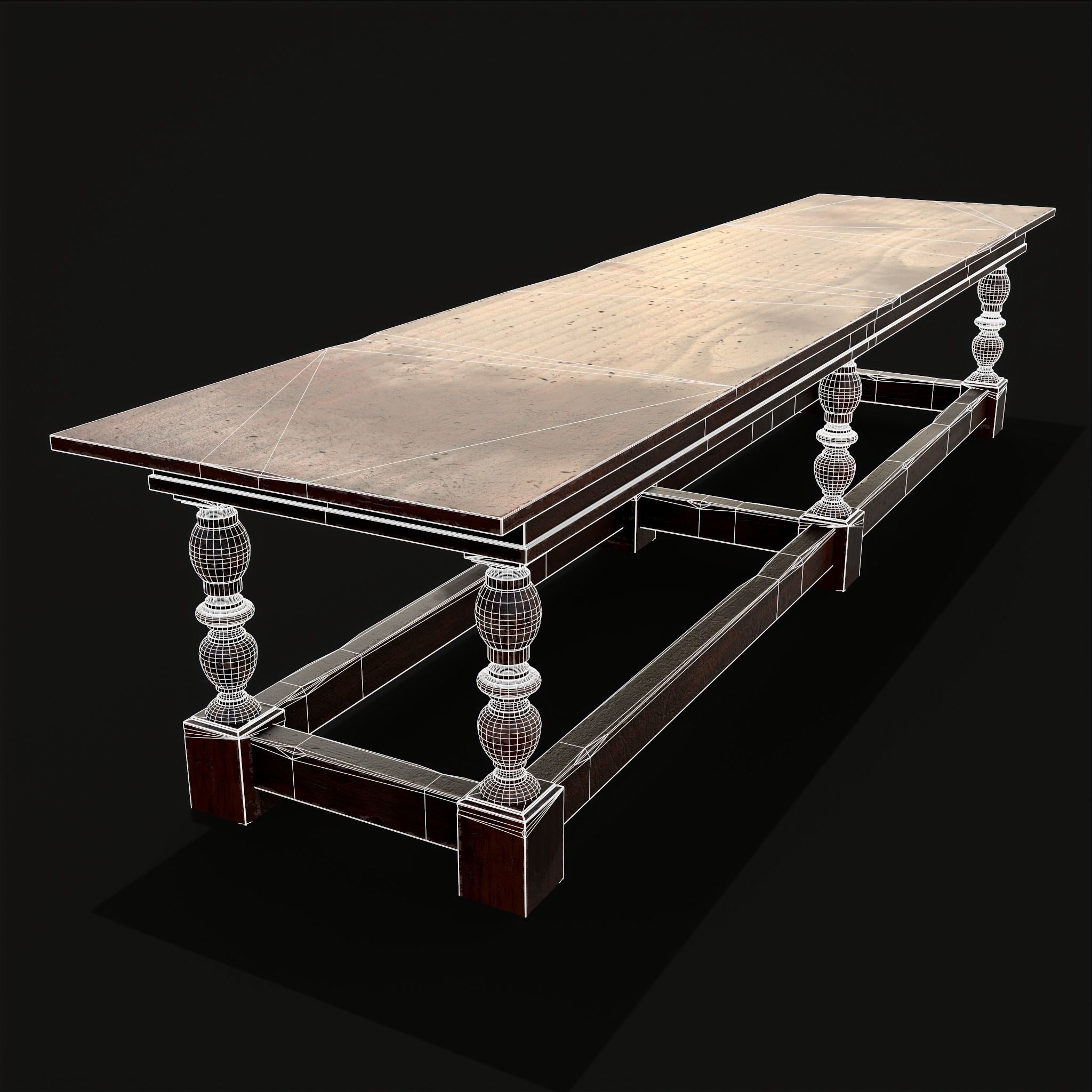Medieval Elegant Long Dining Table  Low-poly 3D model_18