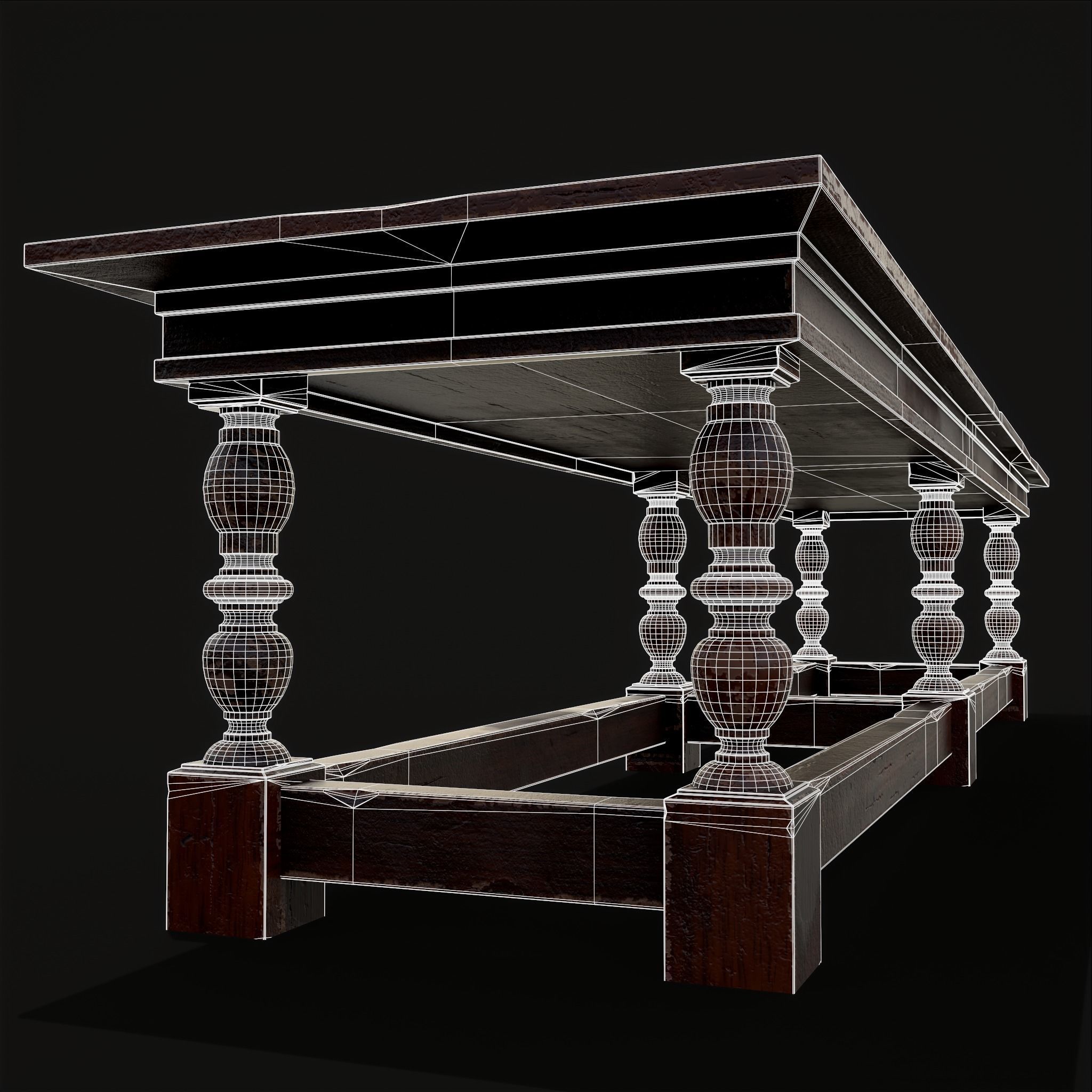 Medieval Elegant Long Dining Table  Low-poly 3D model_6