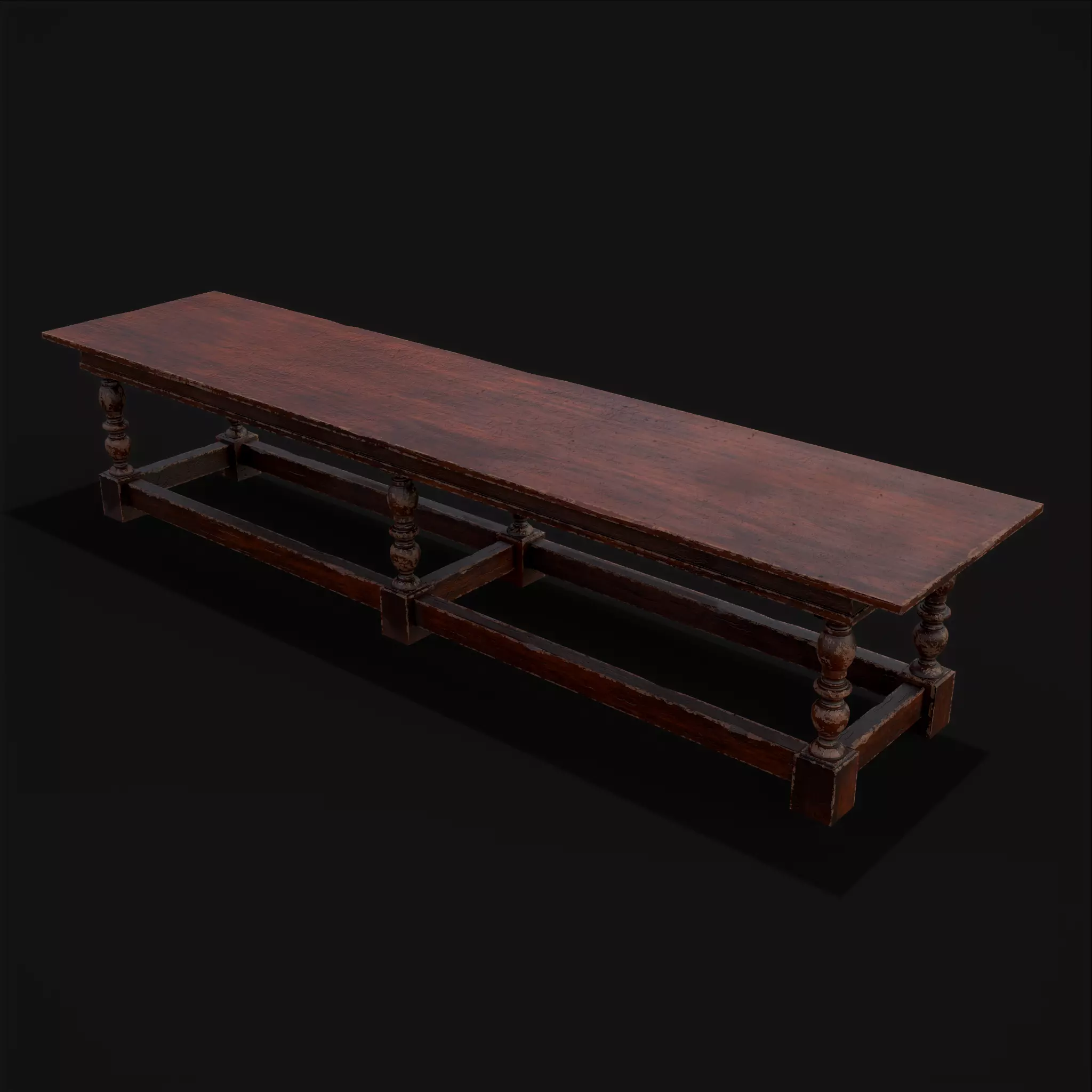 Medieval Elegant Long Dining Table  Low-poly 3D model_0