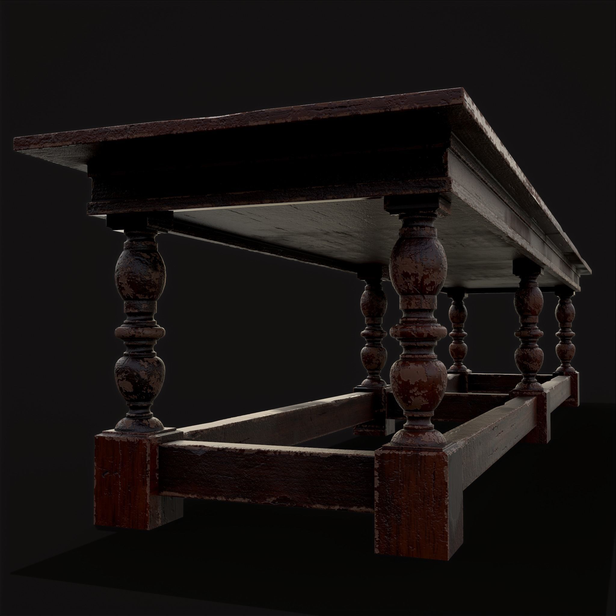 Medieval Elegant Long Dining Table  Low-poly 3D model_5