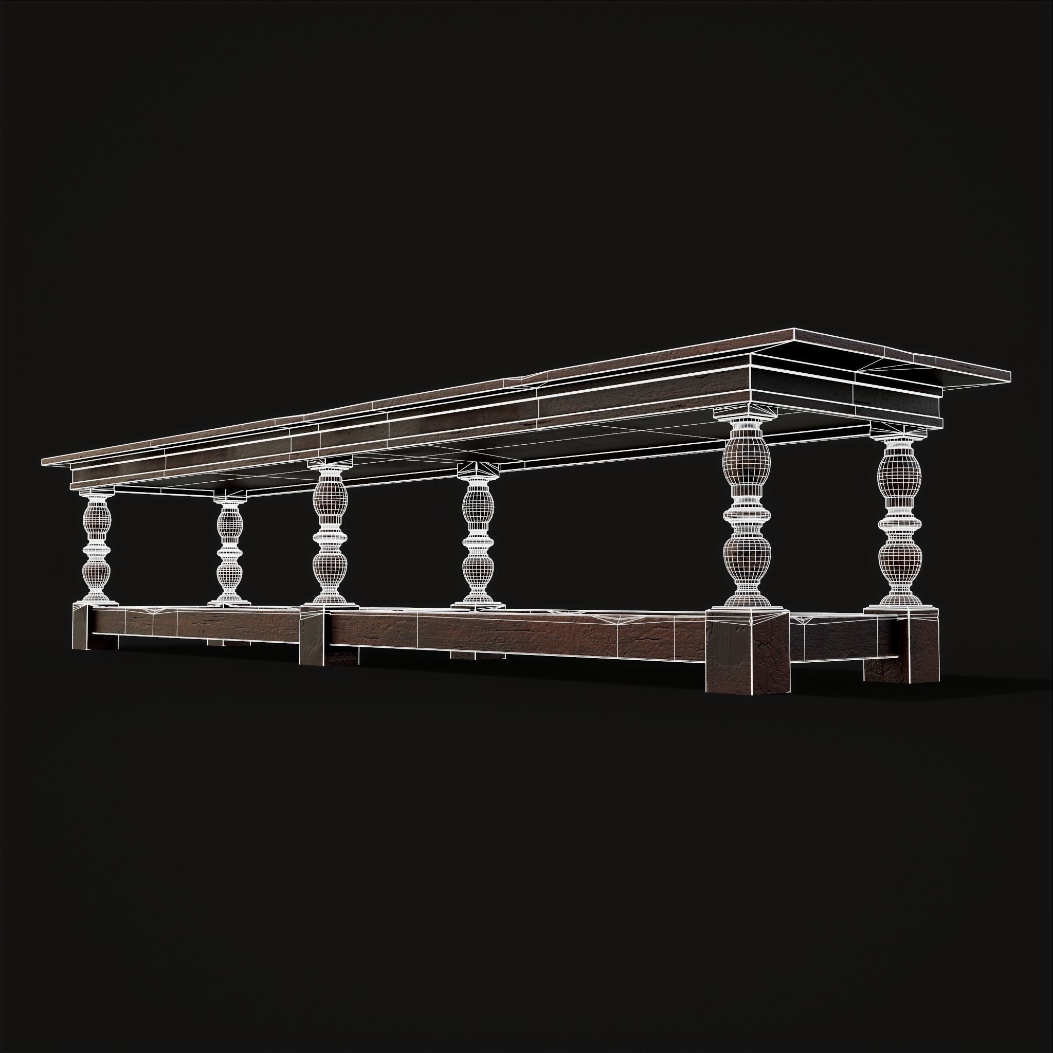 Medieval Elegant Long Dining Table  Low-poly 3D model_20