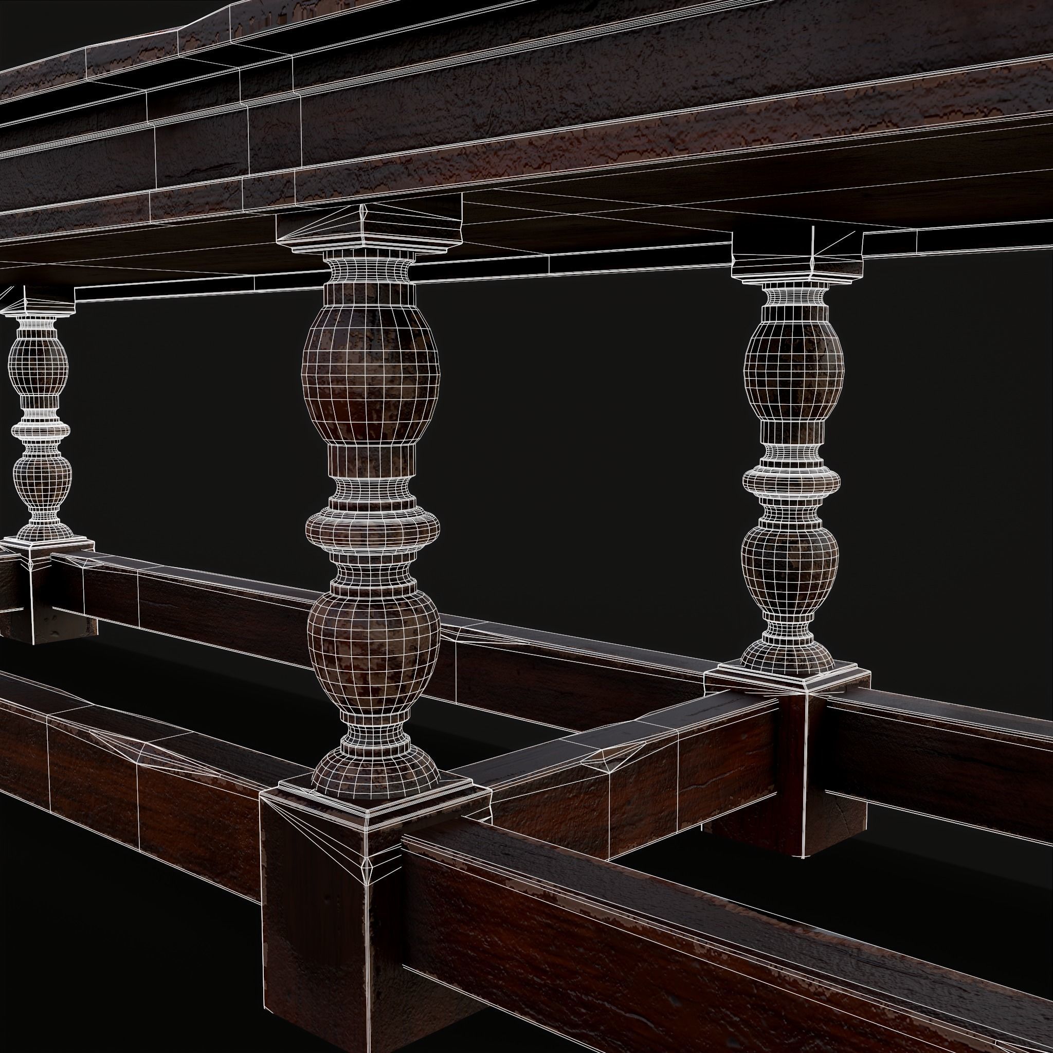 Medieval Elegant Long Dining Table  Low-poly 3D model_14