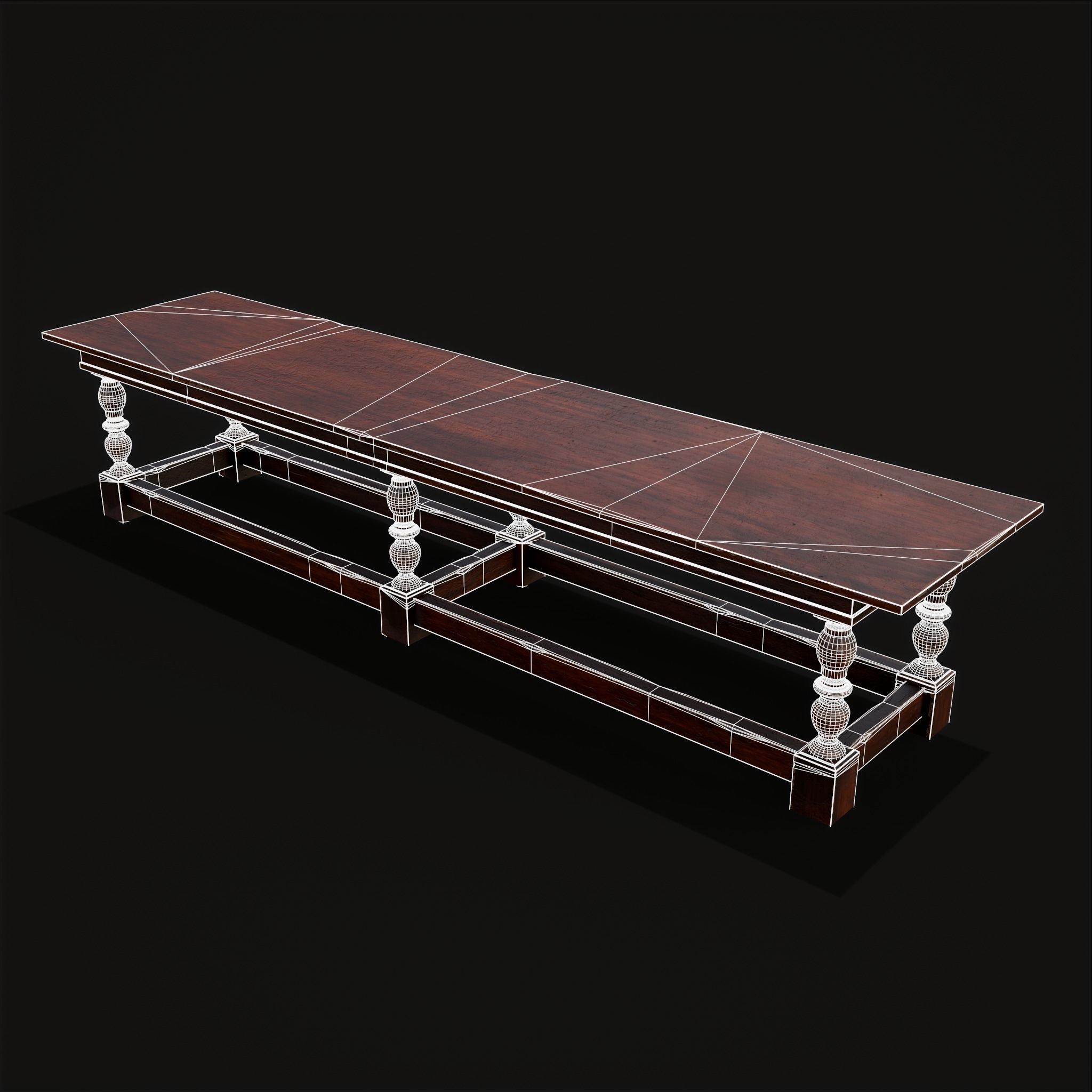 Medieval Elegant Long Dining Table  Low-poly 3D model_2