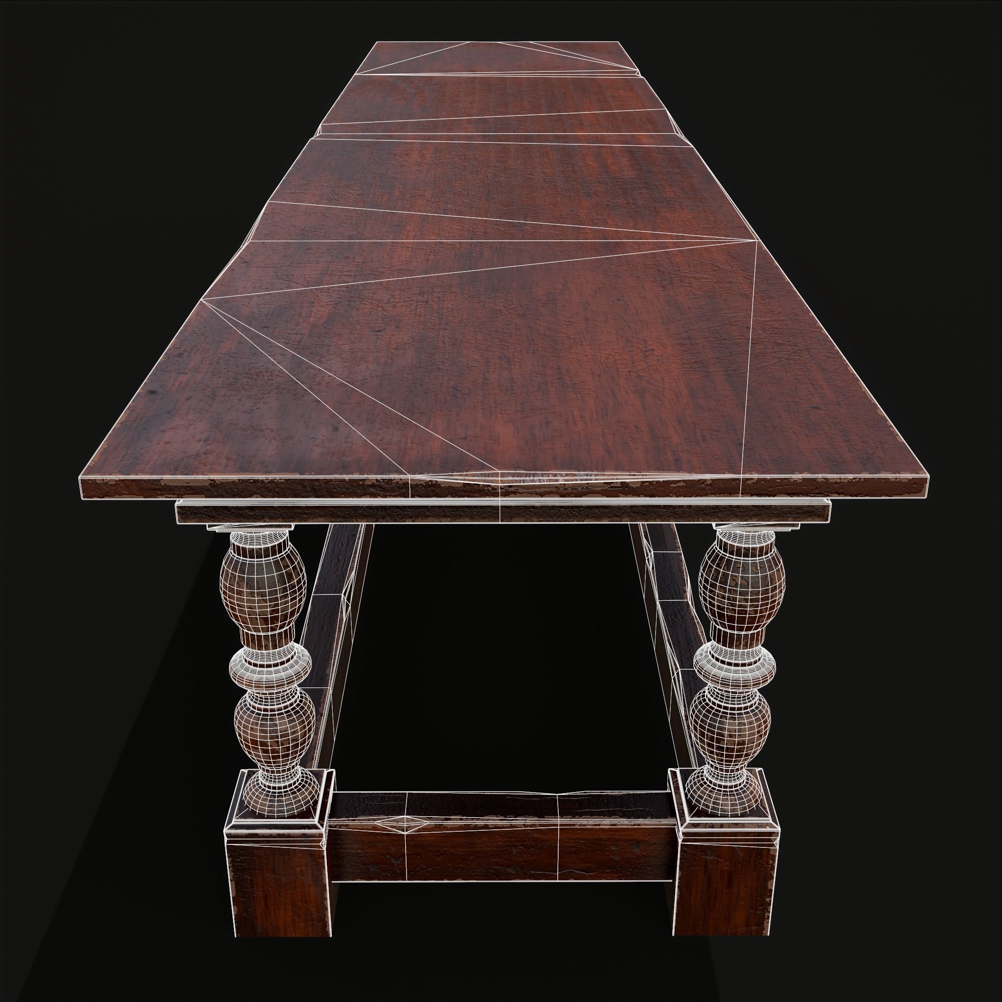Medieval Elegant Long Dining Table  Low-poly 3D model_4