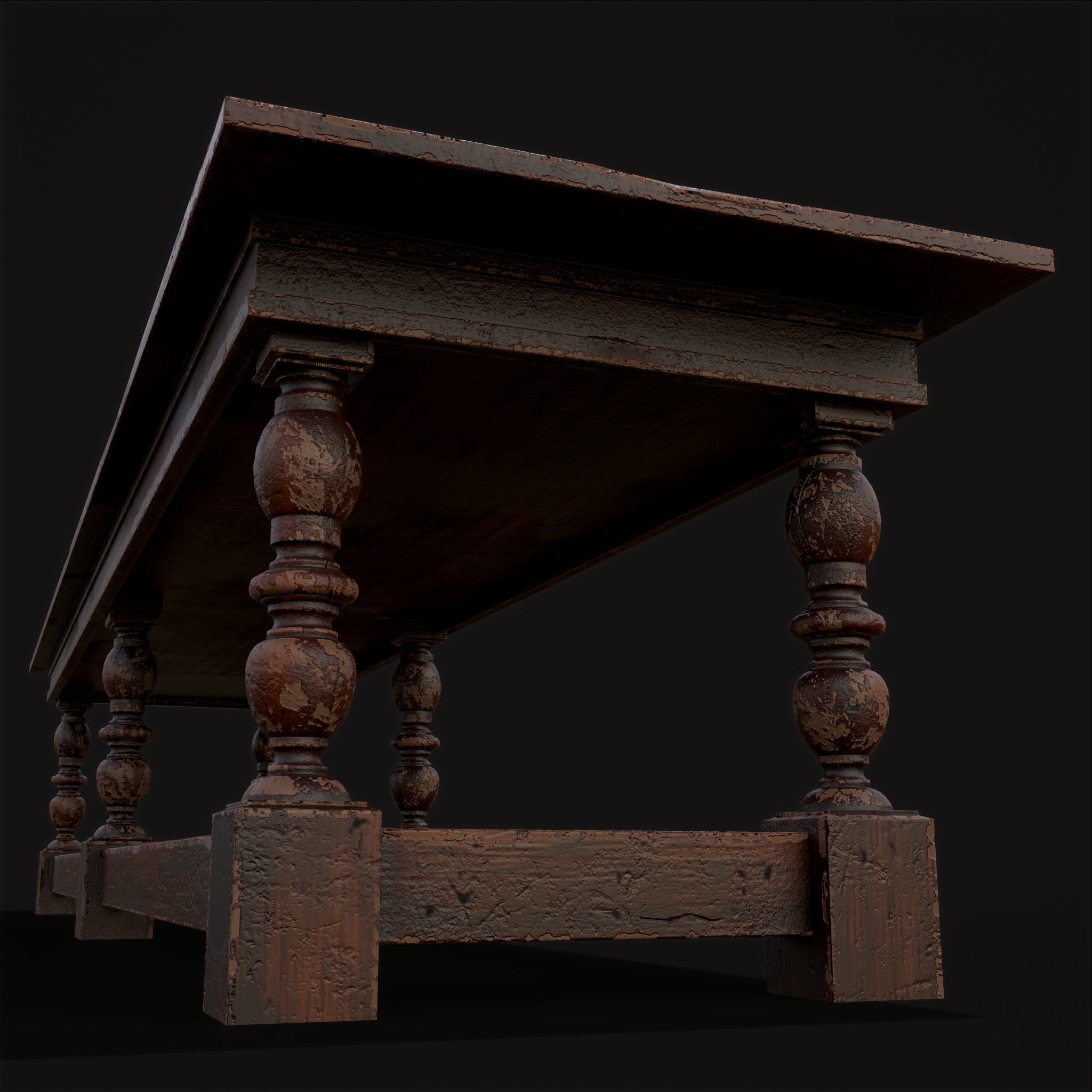 Medieval Elegant Long Dining Table  Low-poly 3D model_9