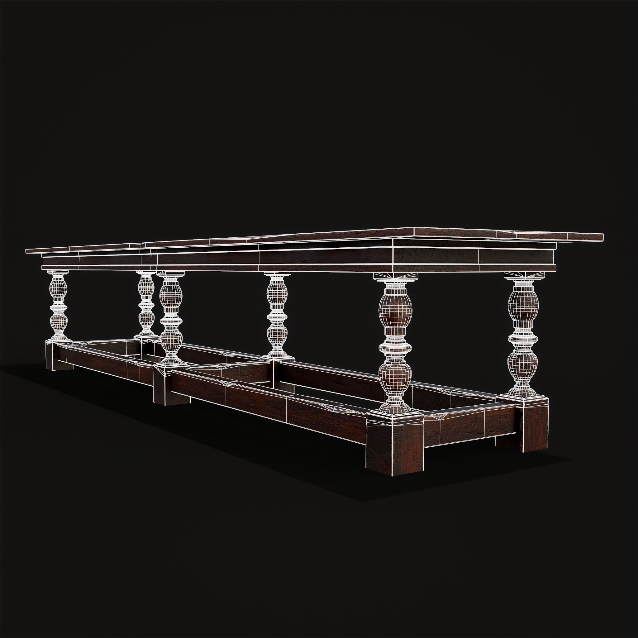 Medieval Elegant Long Dining Table  Low-poly 3D model_26
