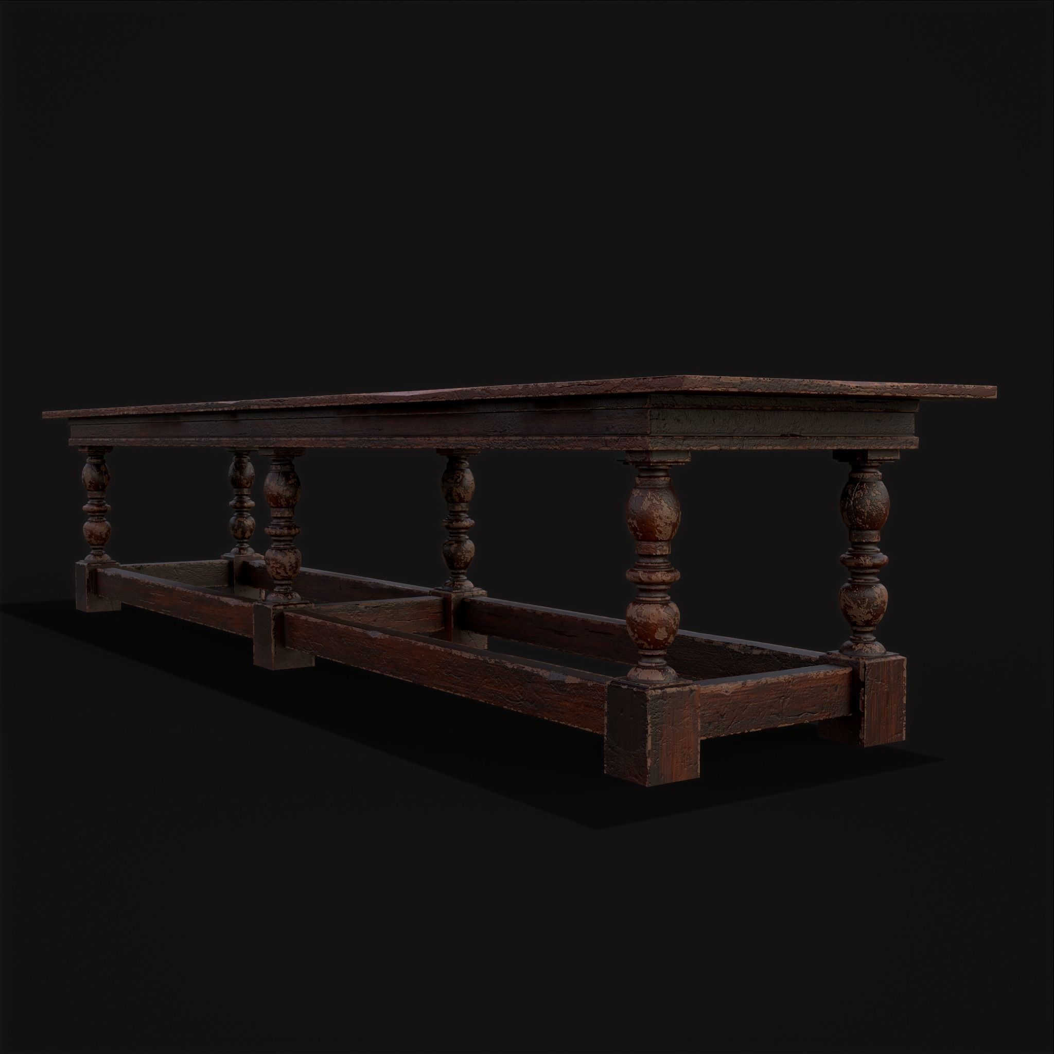 Medieval Elegant Long Dining Table  Low-poly 3D model_25