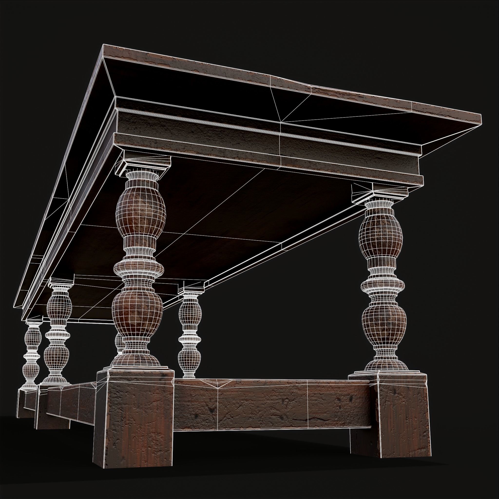 Medieval Elegant Long Dining Table  Low-poly 3D model_10