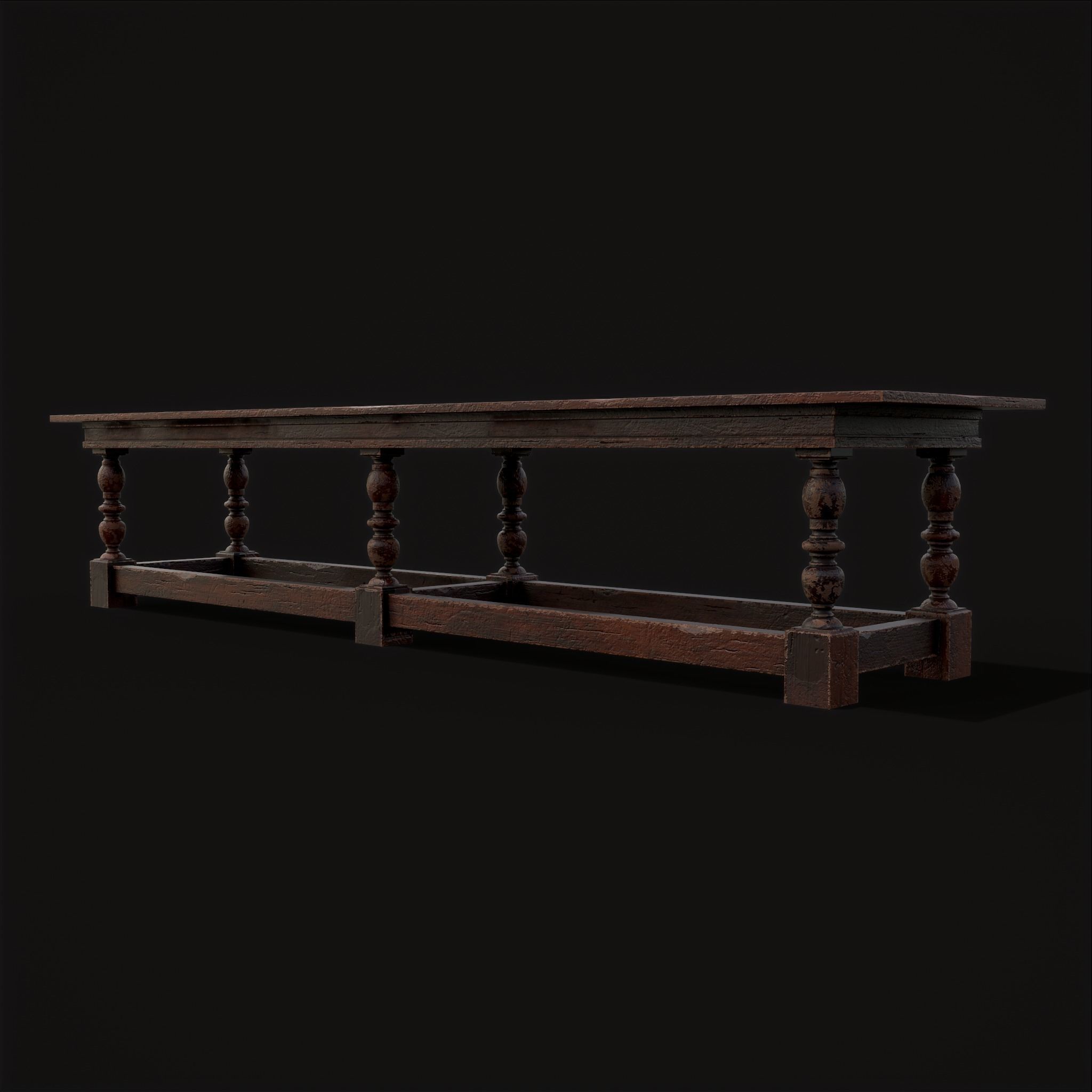 Medieval Elegant Long Dining Table  Low-poly 3D model_7