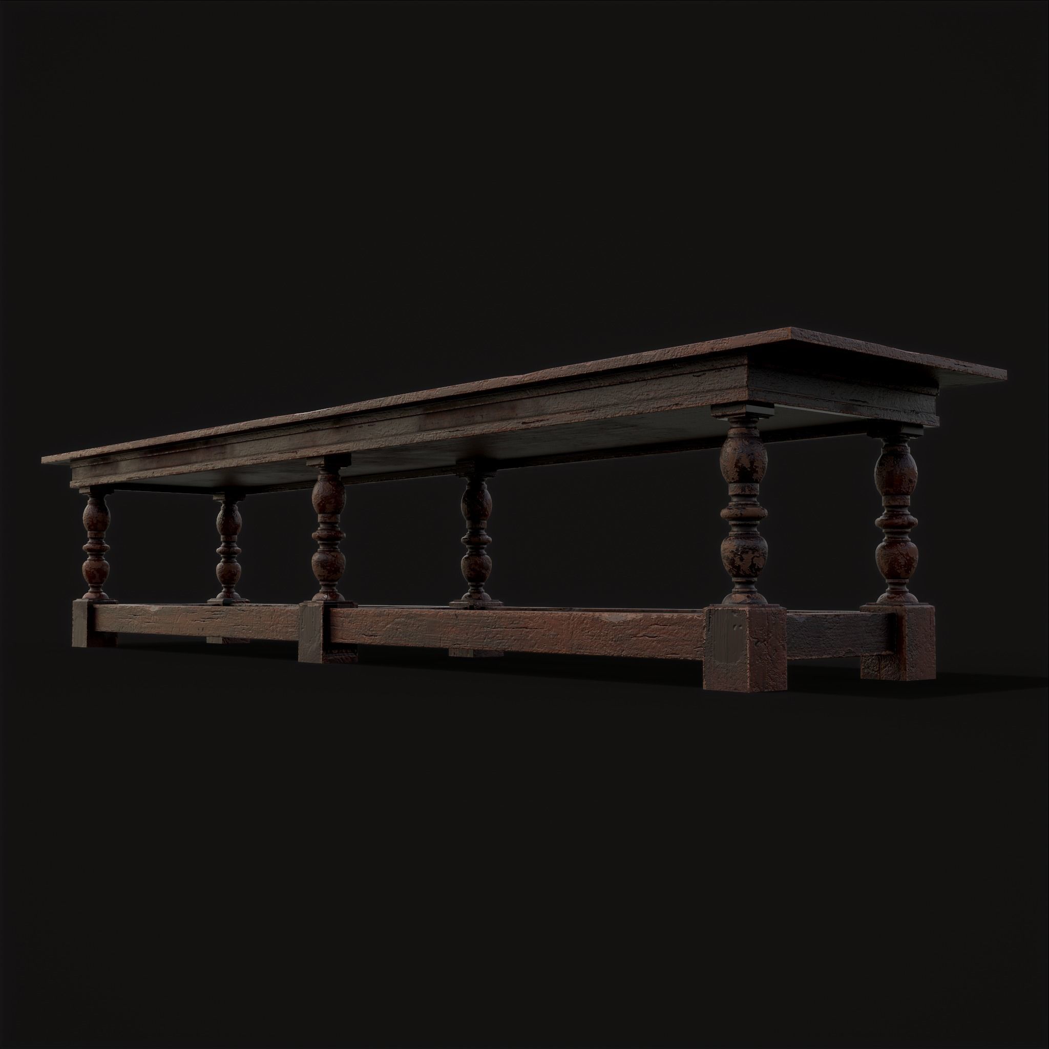 Medieval Elegant Long Dining Table  Low-poly 3D model_19