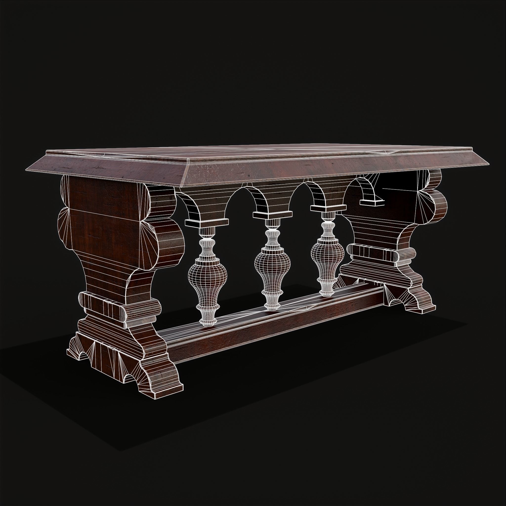 Medieval Elegant Rectangle Table Low-poly 3D model_22