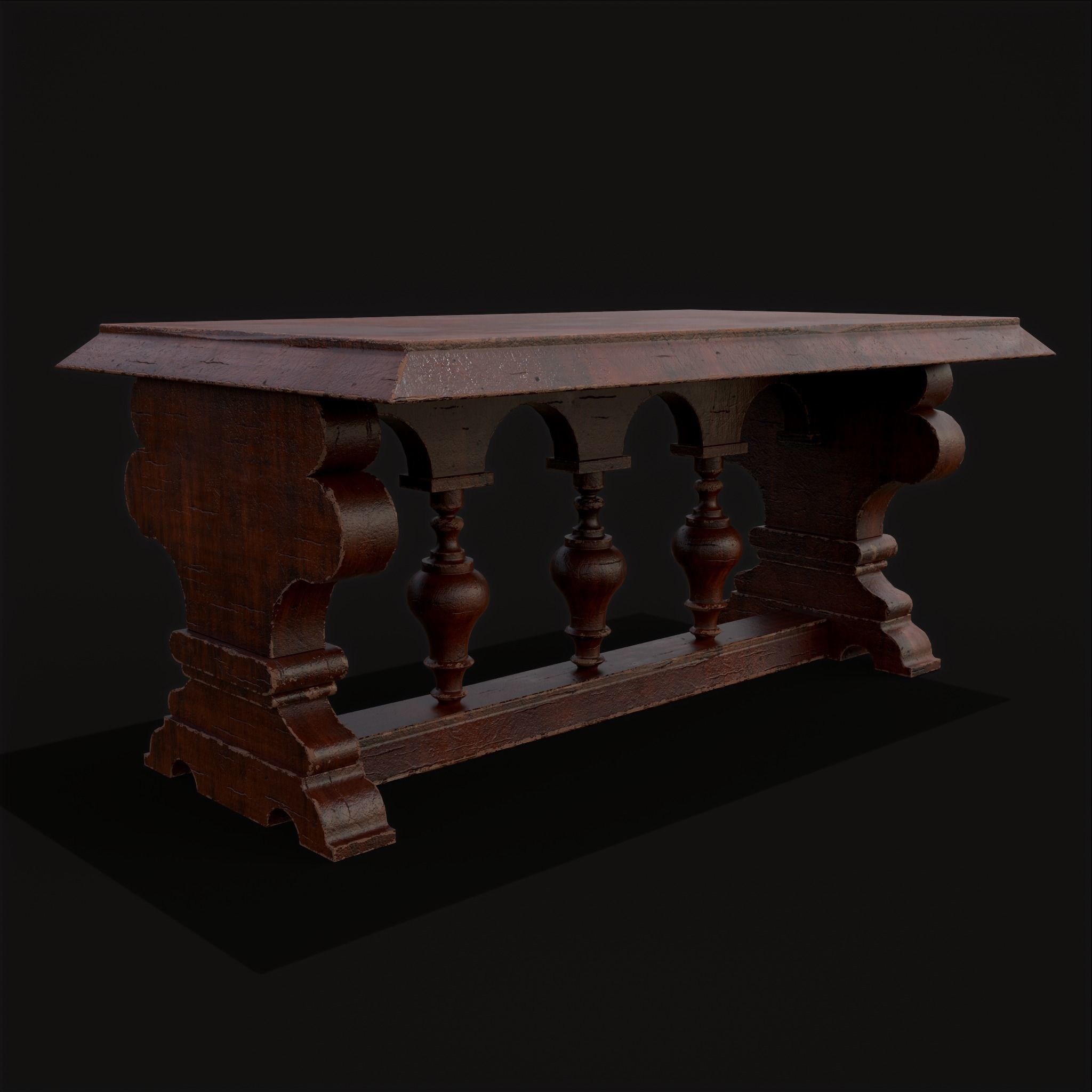 Medieval Elegant Rectangle Table Low-poly 3D model_21