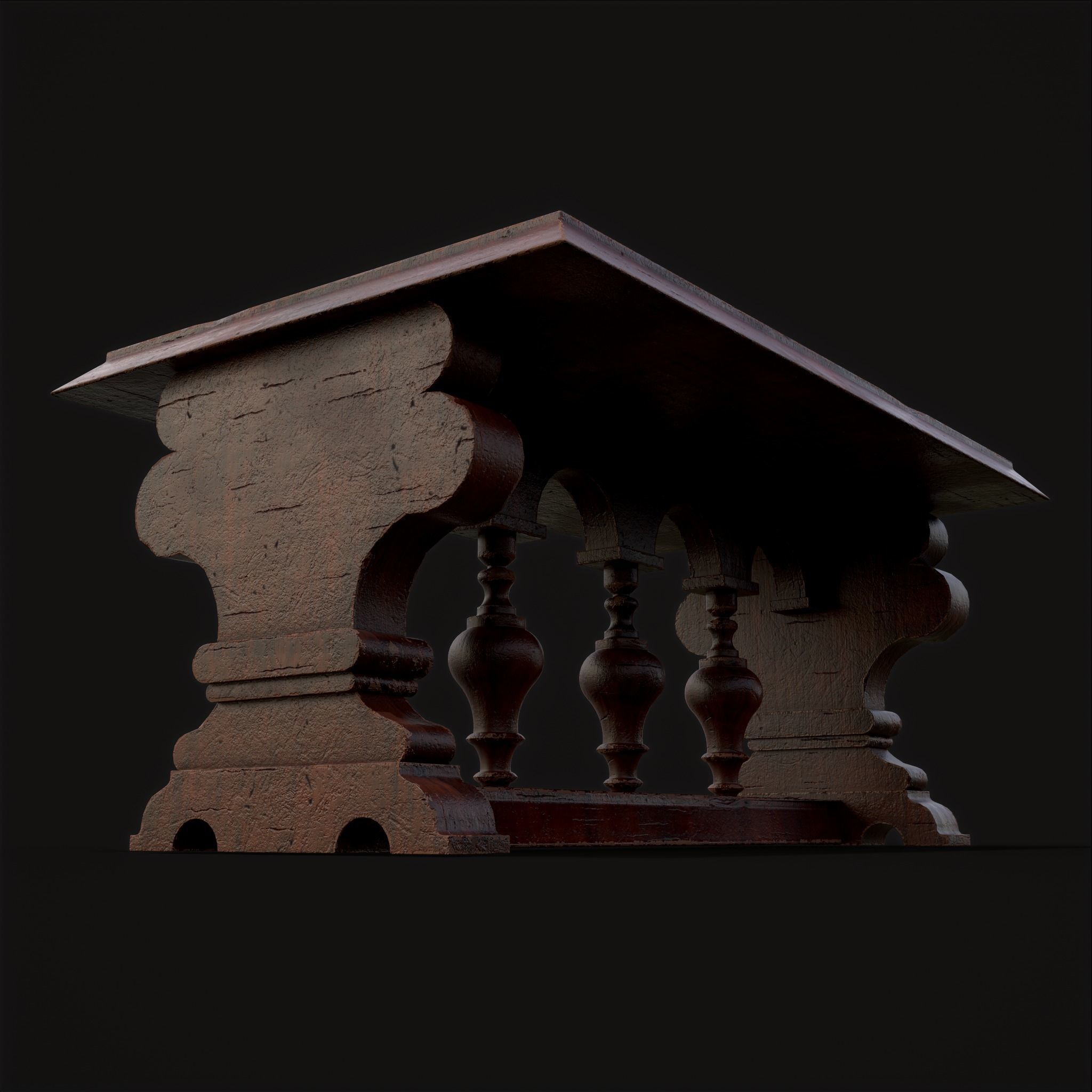 Medieval Elegant Rectangle Table Low-poly 3D model_9