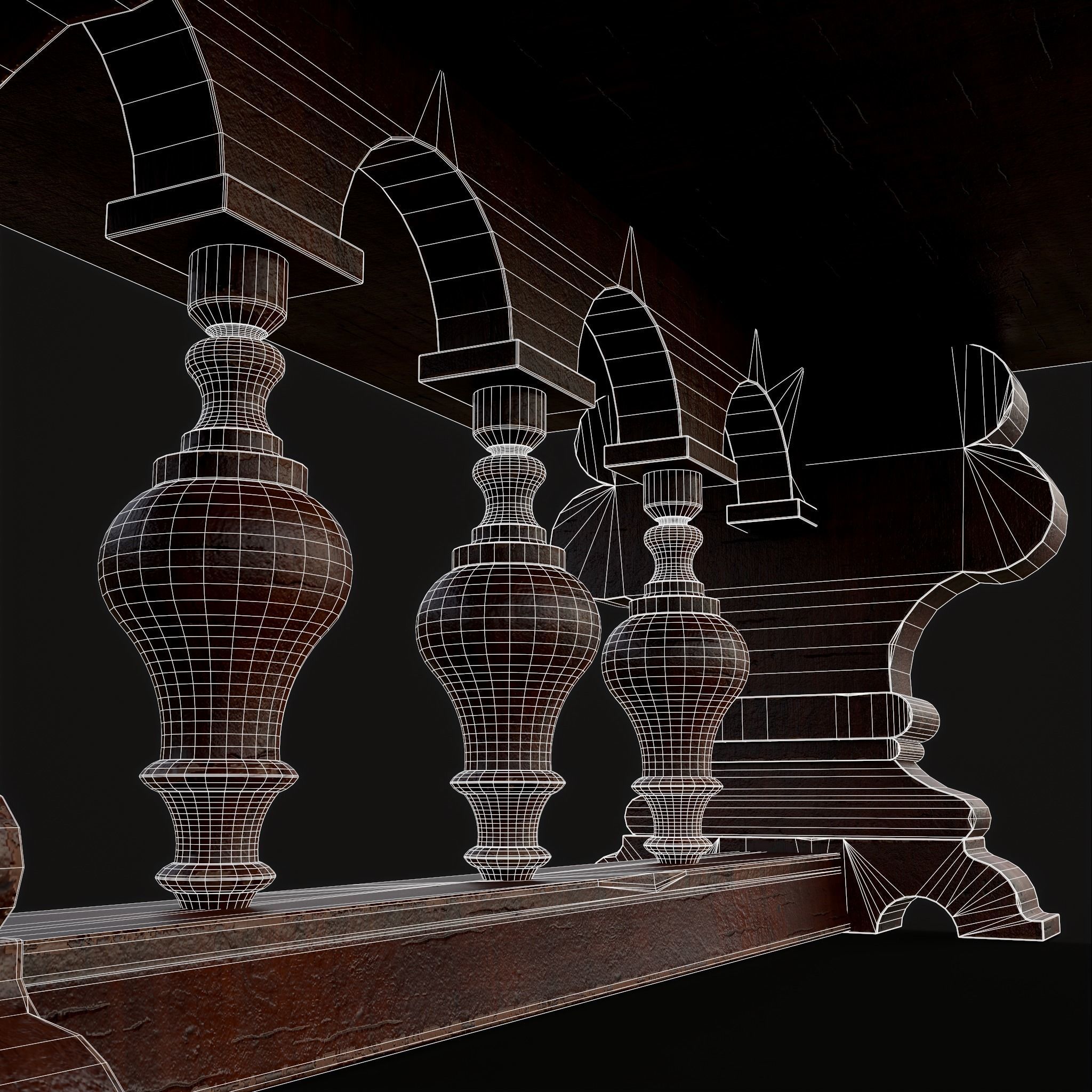 Medieval Elegant Rectangle Table Low-poly 3D model_20